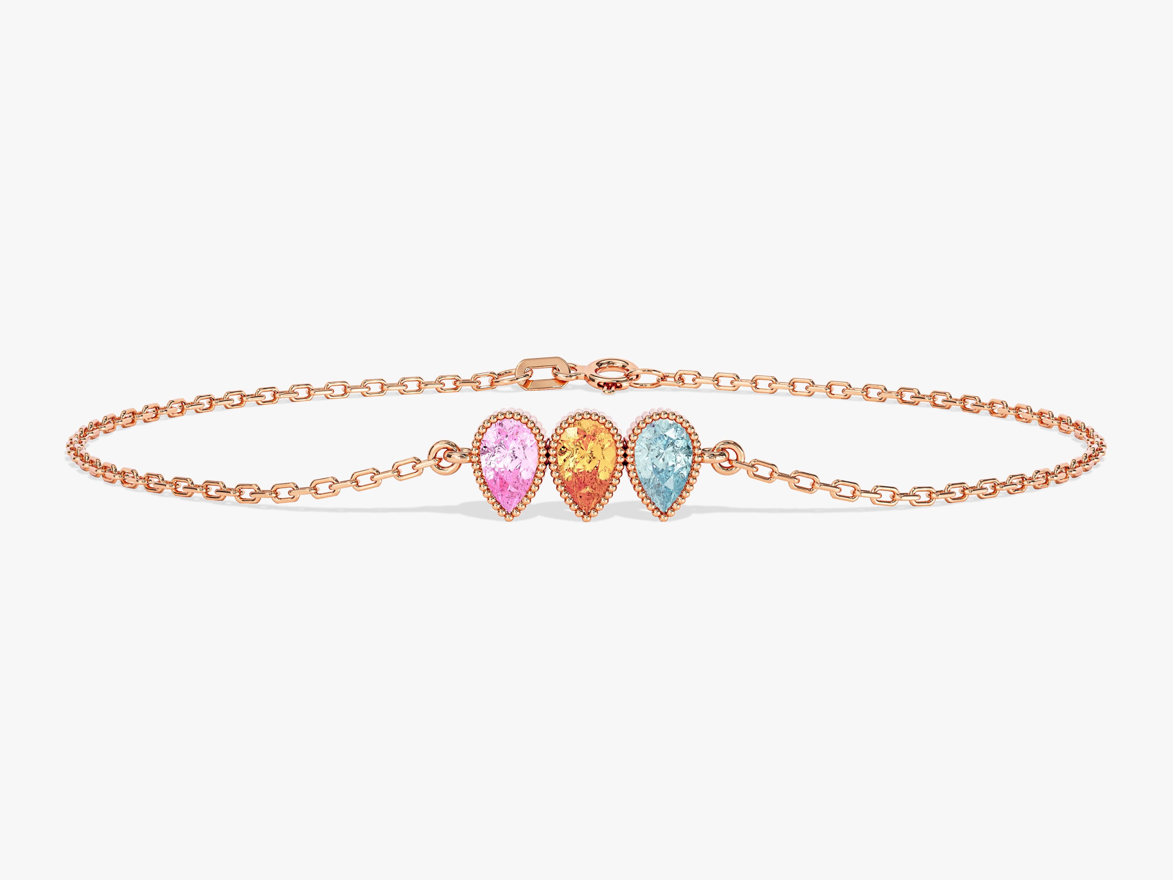 Milgrain Pear Cut Multi-Stone Birthstone Bracelet