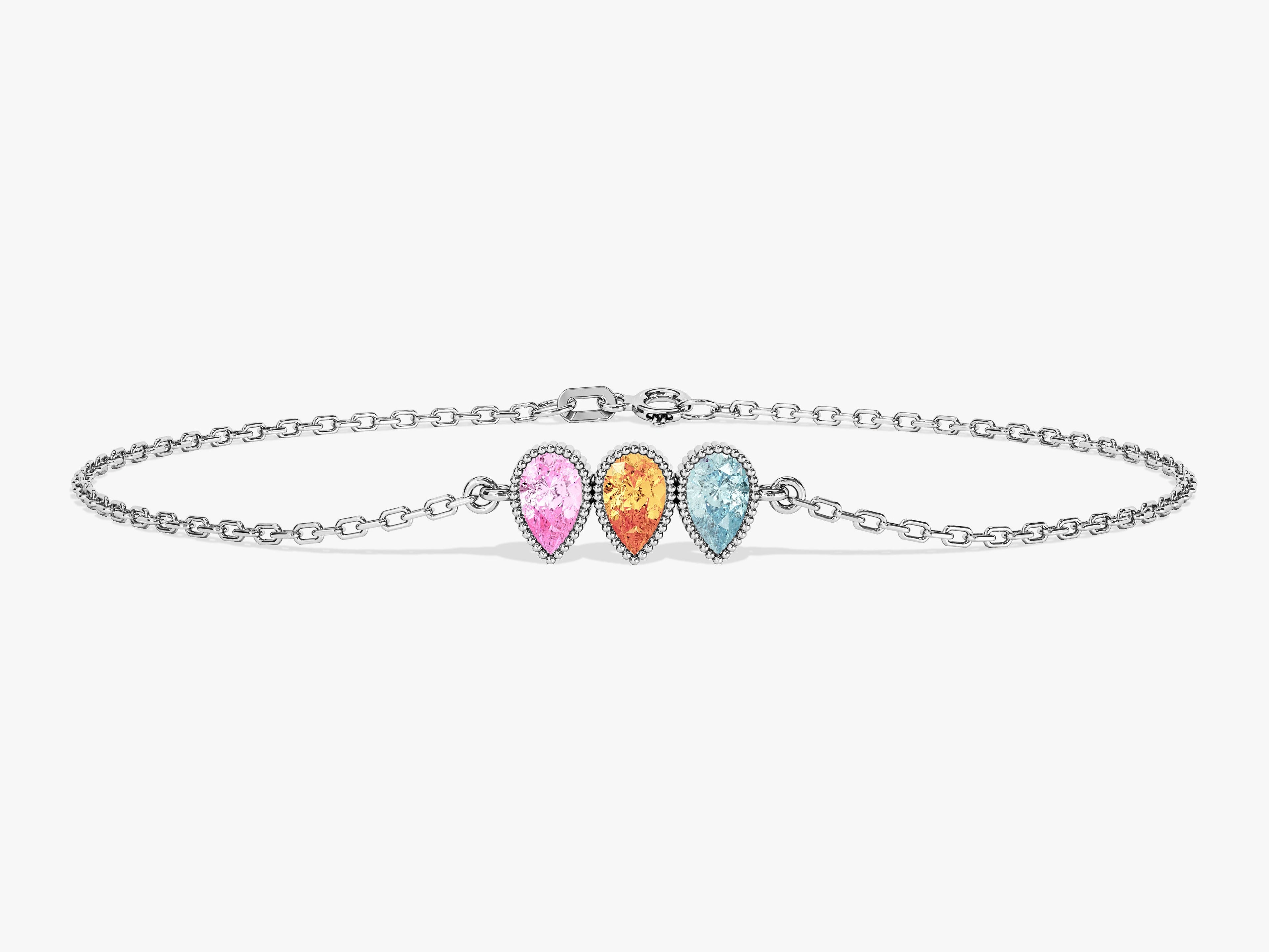 Milgrain Pear Cut Multi-Stone Birthstone Bracelet