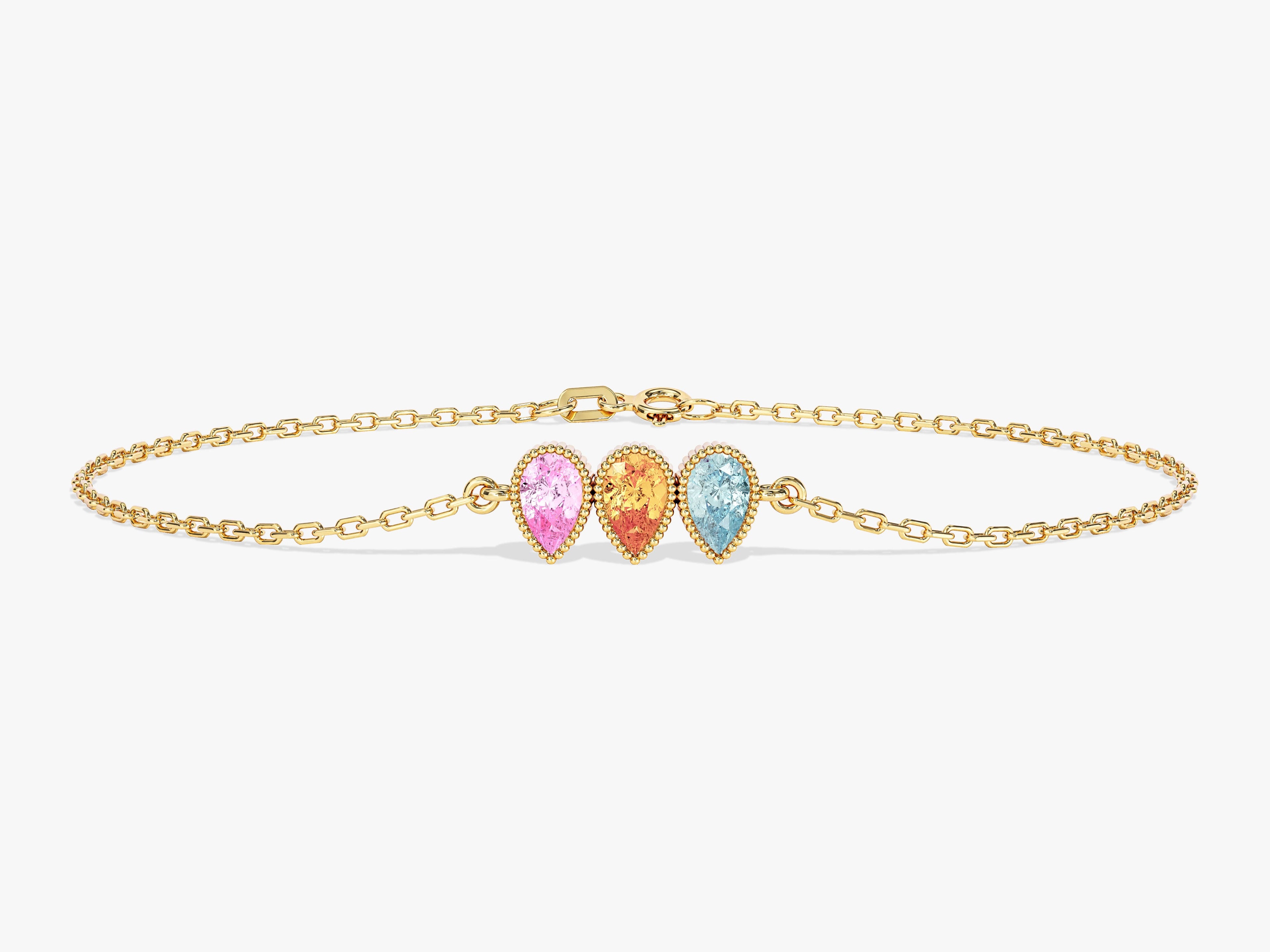 Milgrain Pear Cut Multi-Stone Birthstone Bracelet