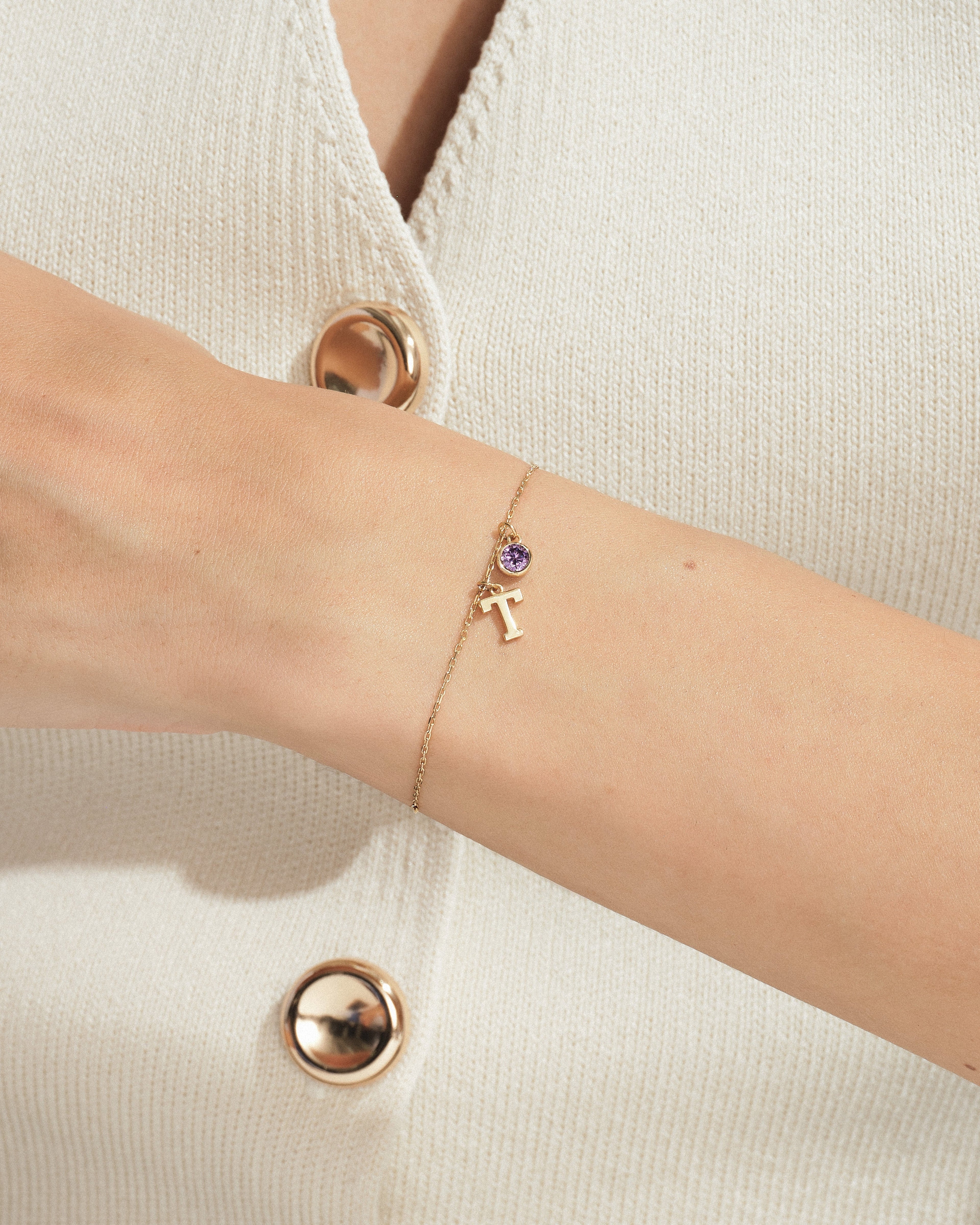 Initial Birthstone Charm Bracelet