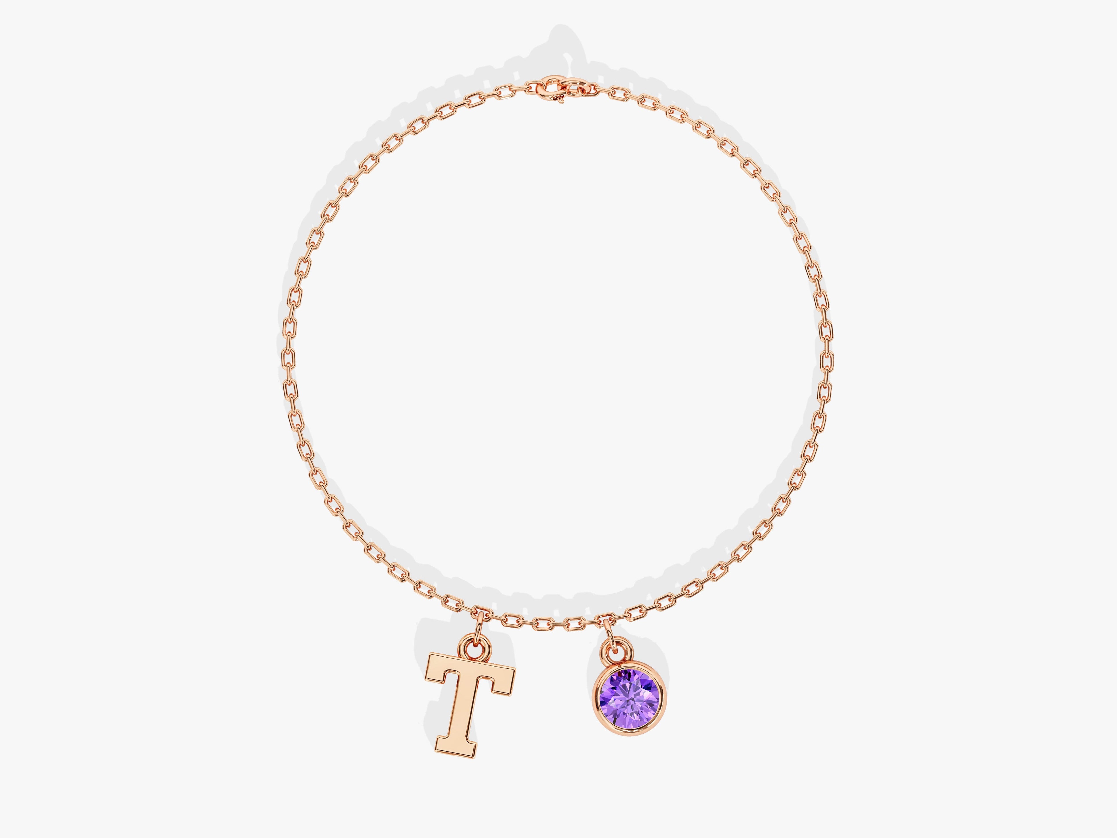 Initial Birthstone Charm Bracelet