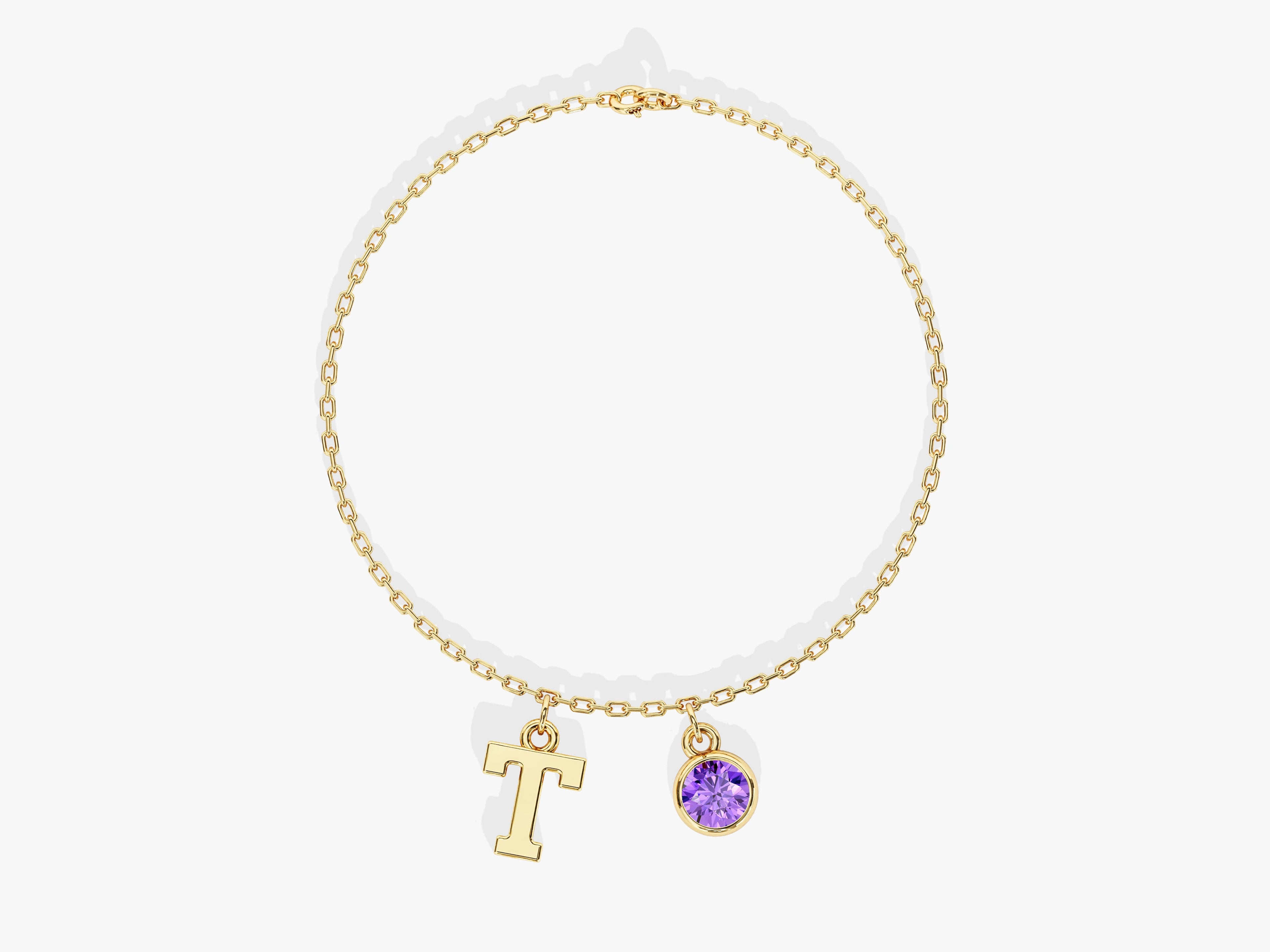 Initial Birthstone Charm Bracelet