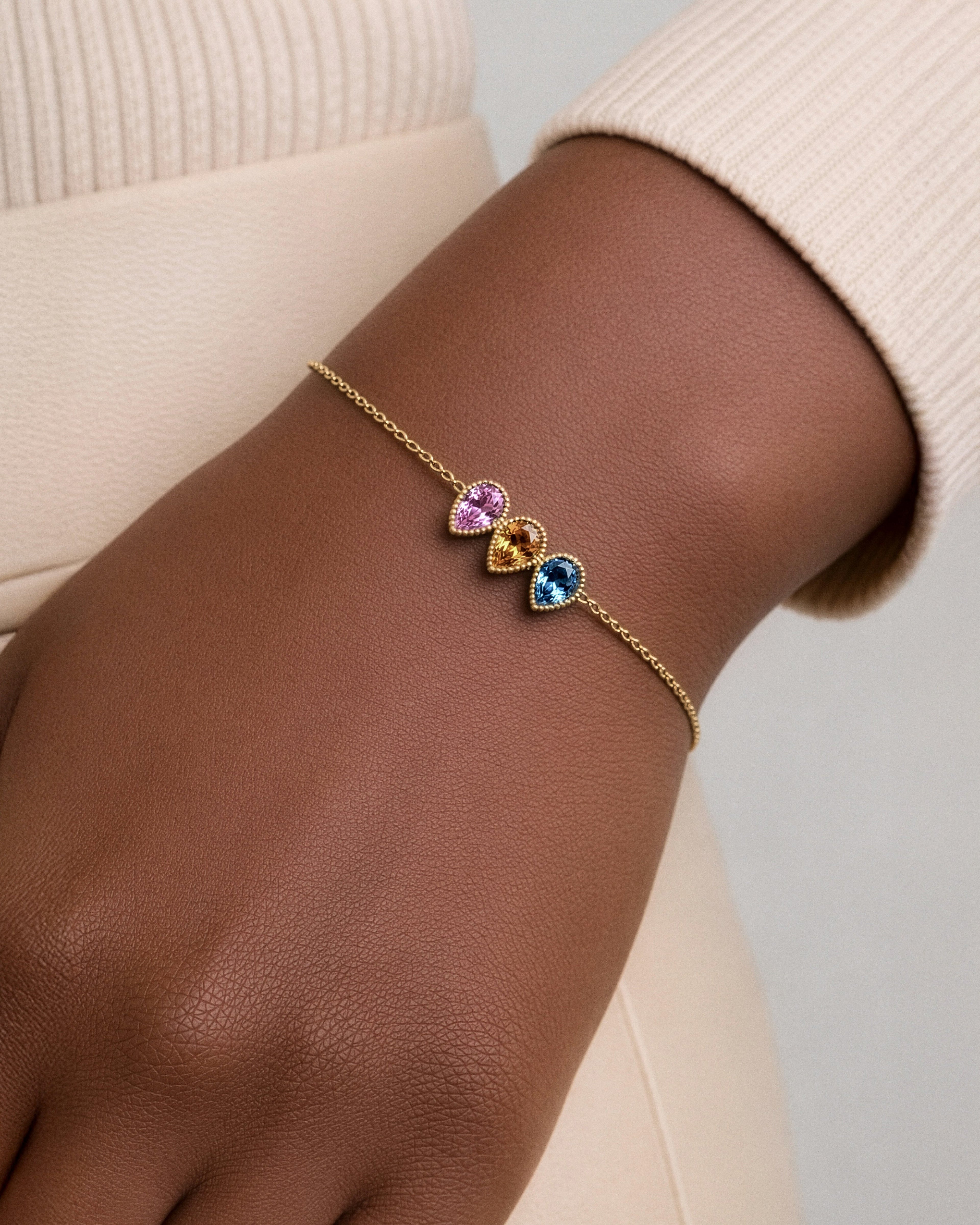 Milgrain Pear Cut Multi-Stone Birthstone Bracelet