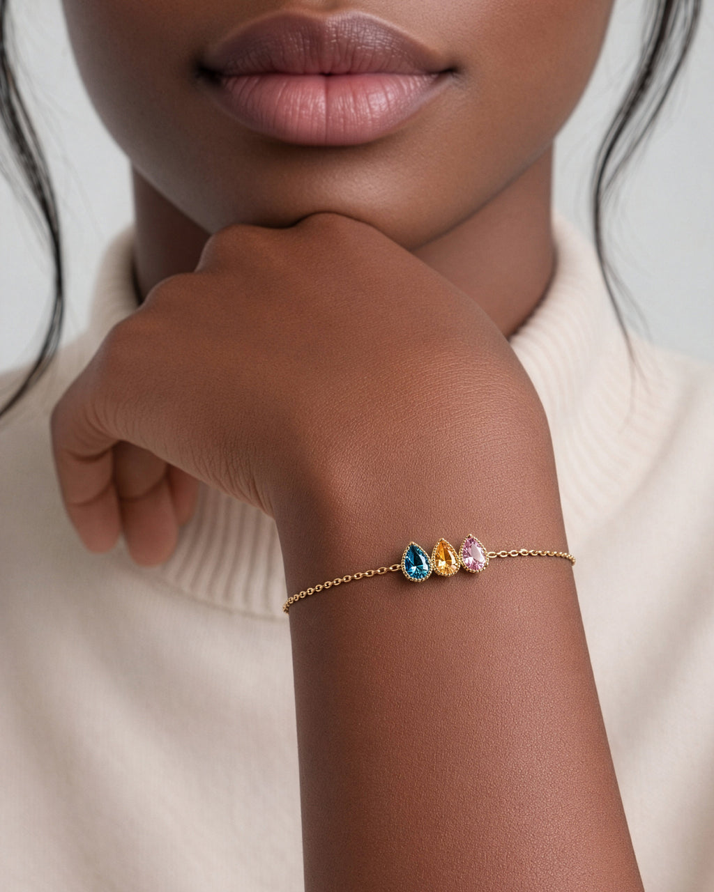Milgrain Pear Cut Multi-Stone Birthstone Bracelet