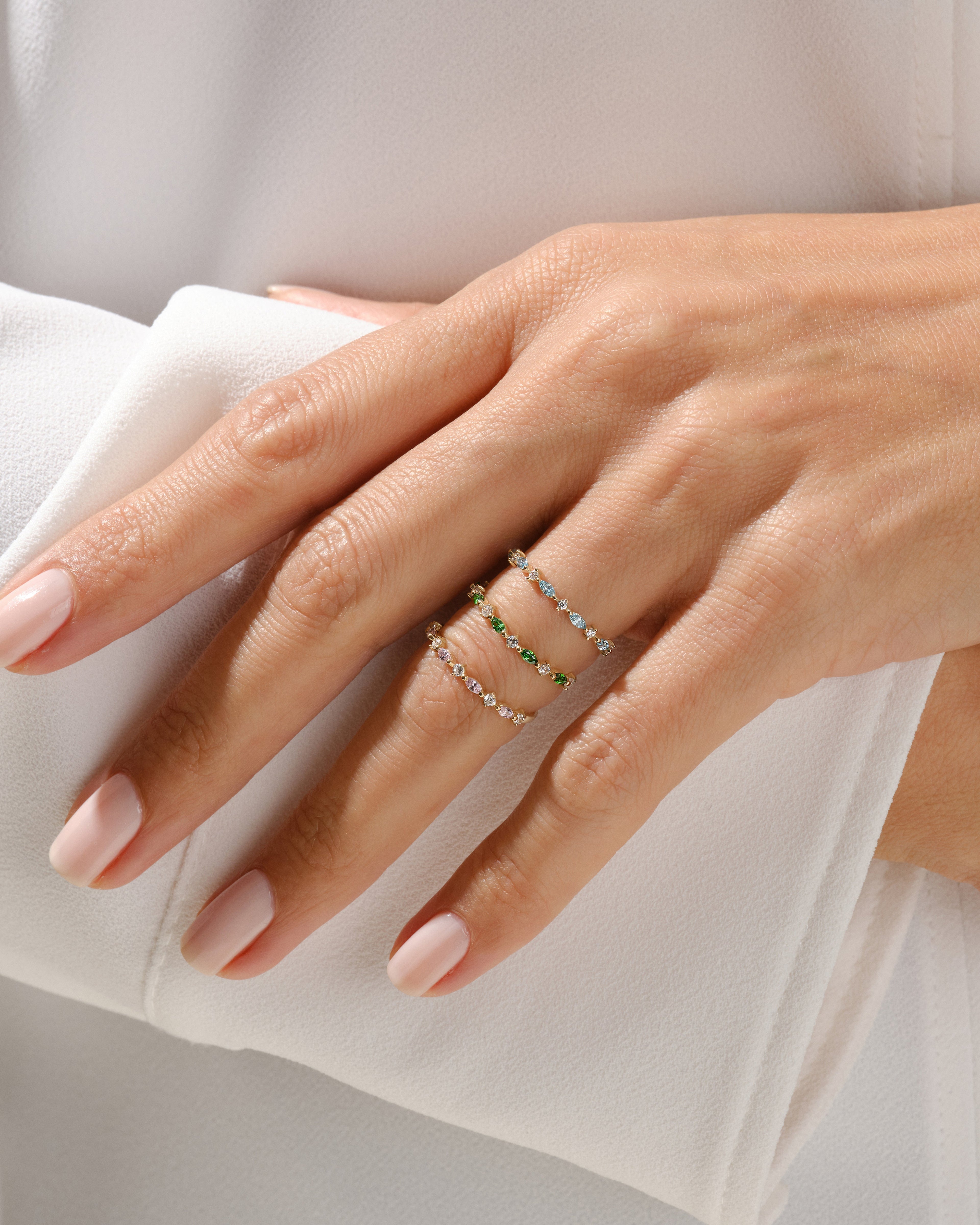 Alternating Marquise & Round Birthstone Mother's Ring in 14k Solid Gold