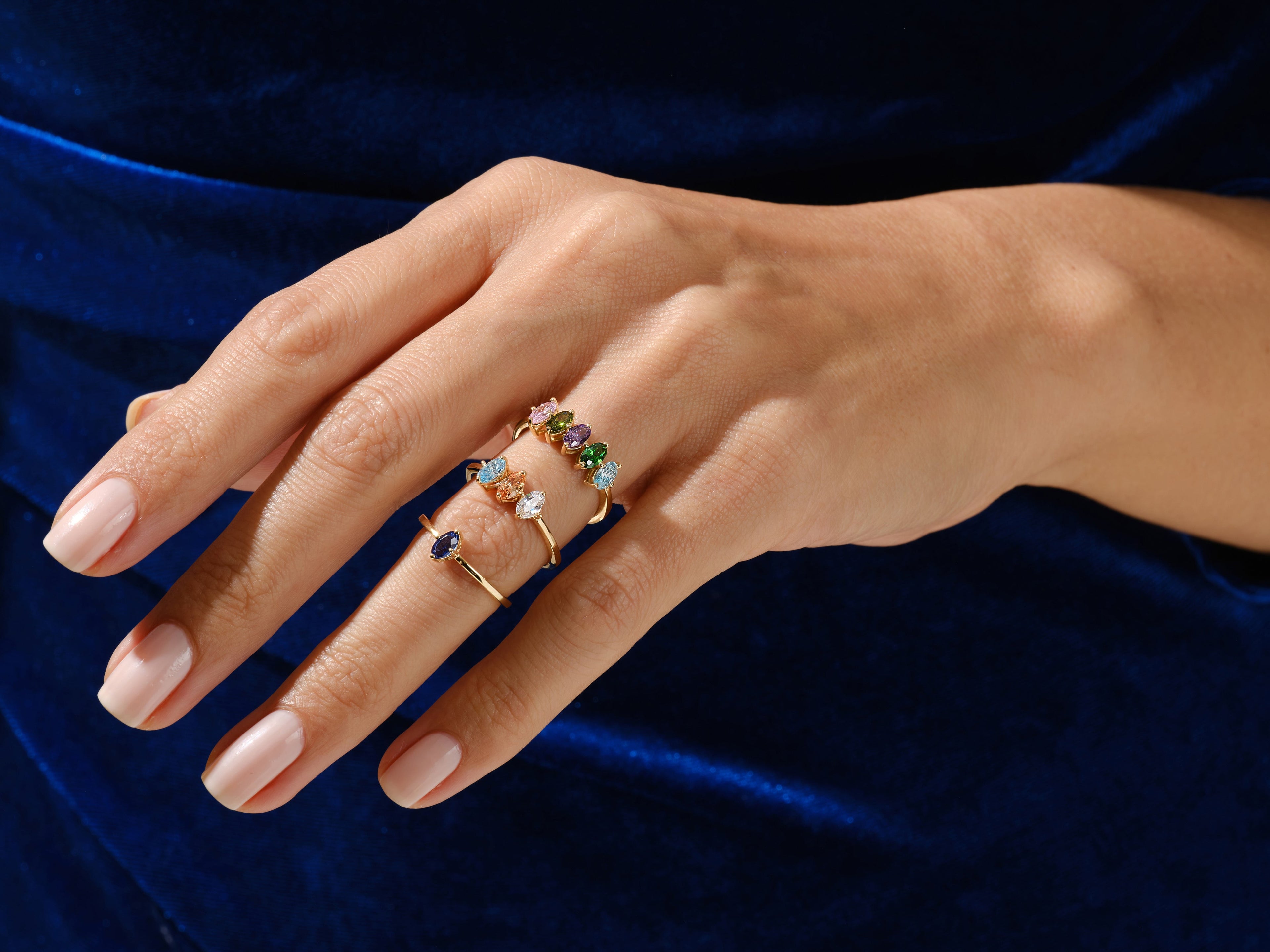 Grandma's Oval Cut Multi-Stone Birthstone Ring in 14k Solid Gold