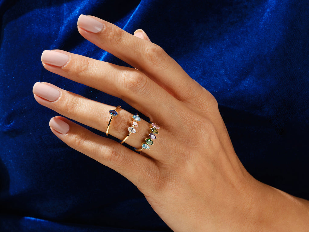 Grandma's Oval Cut Multi-Stone Birthstone Ring in 14k Solid Gold