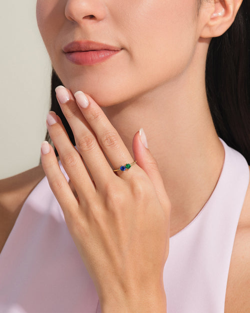 Round Cut Birthstone Mother's Ring in 14k Solid Gold