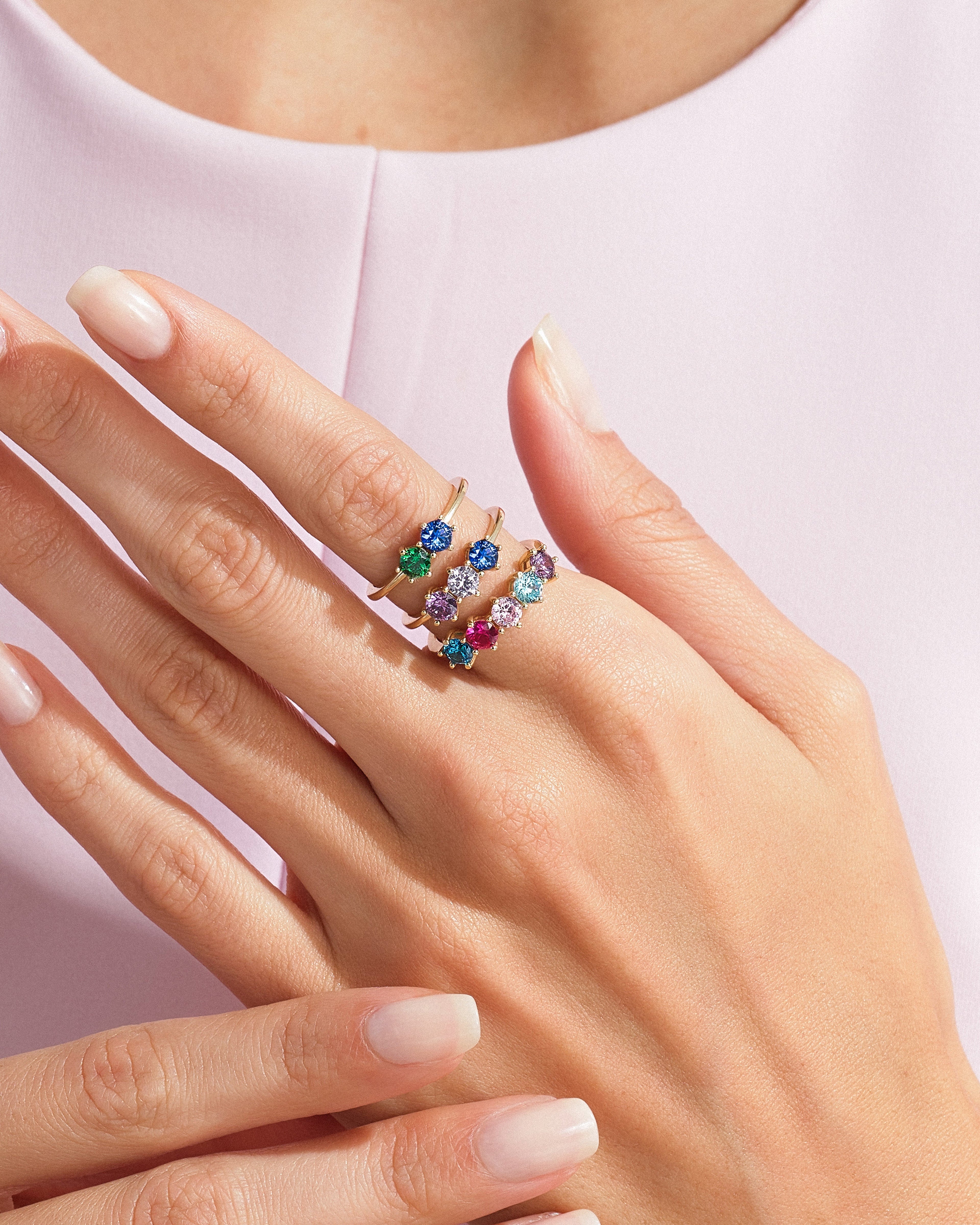 Round Cut Birthstone Family Ring