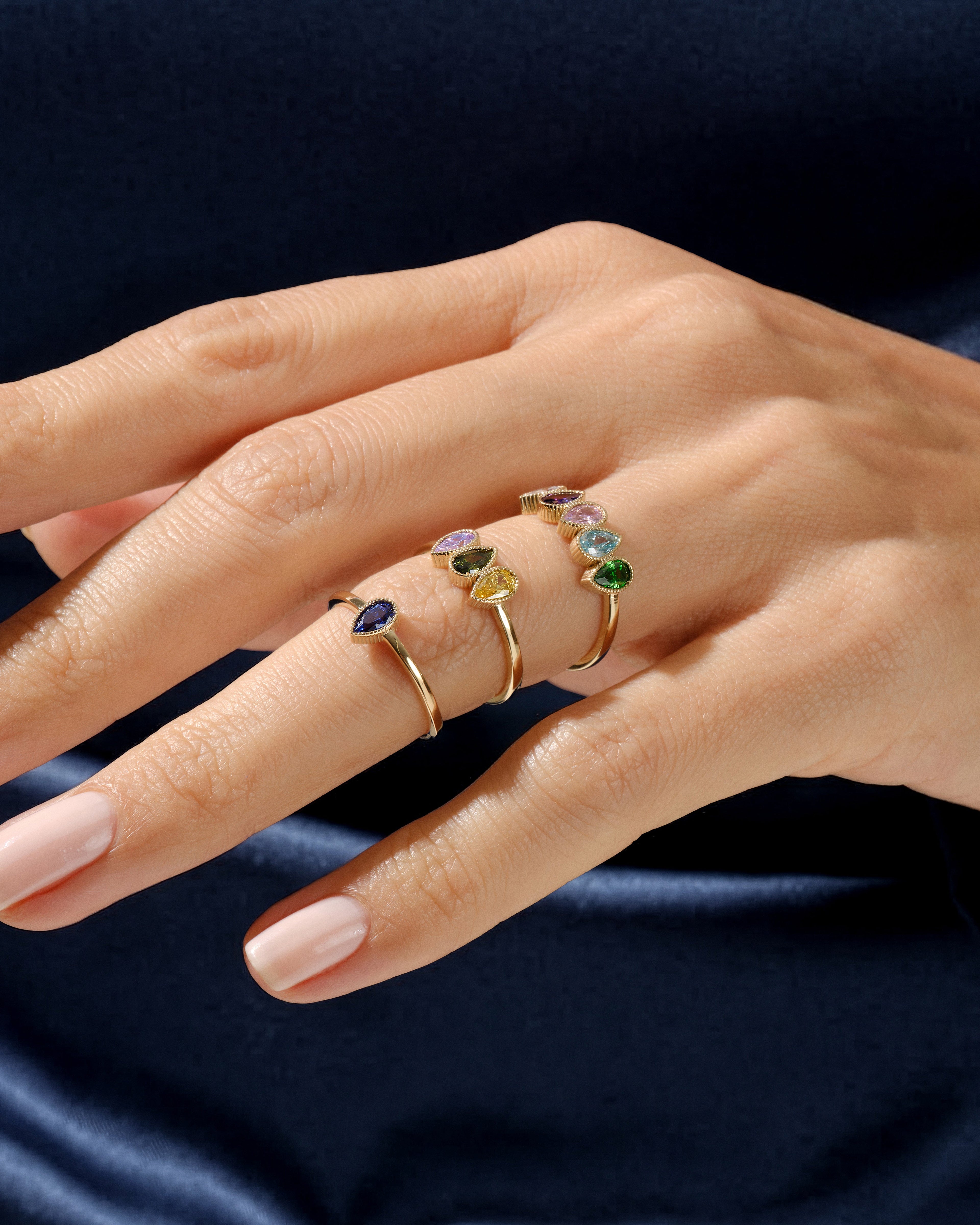 Milgrain Accent Pear-Cut Multi Stone Birthstone Ring