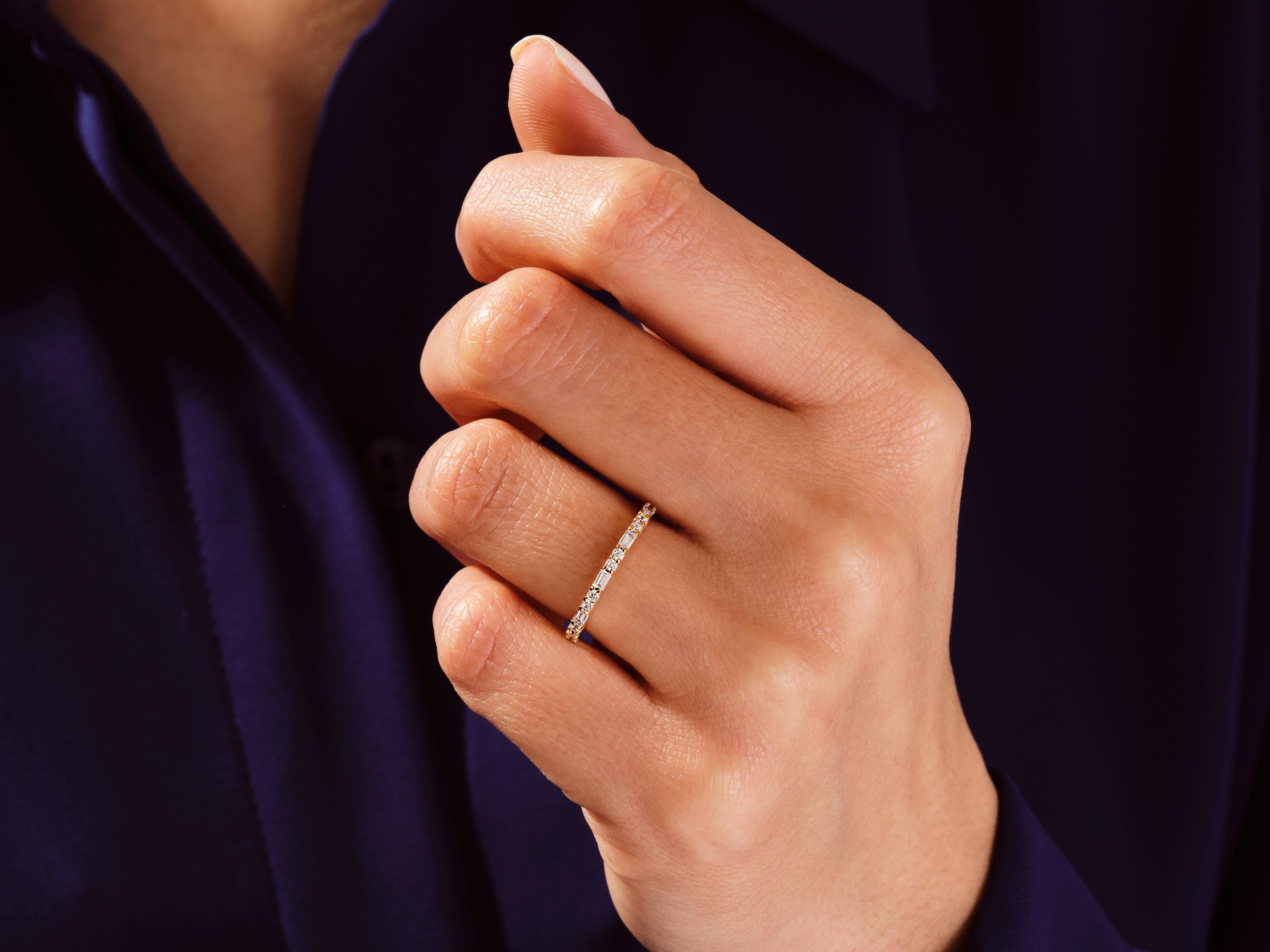 Baguette and Double Round Wedding Band