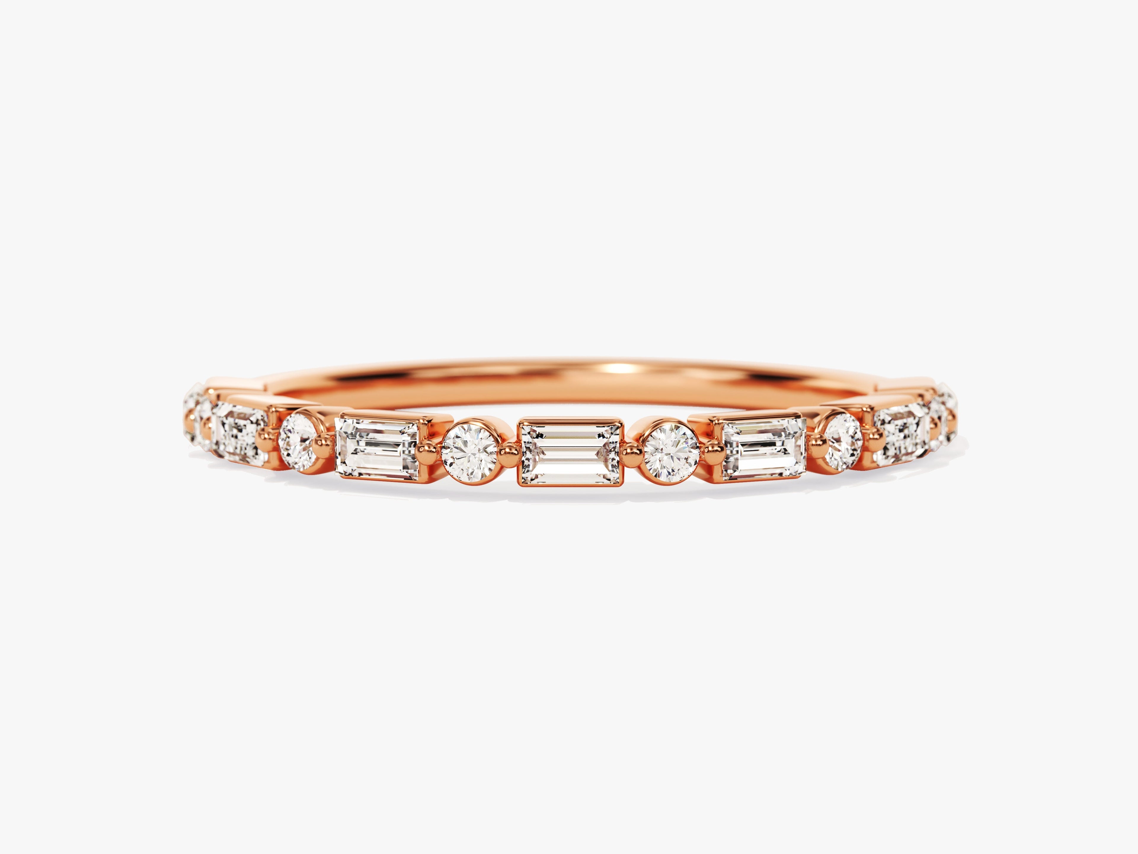 Alternating Round and Baguette Wedding Band