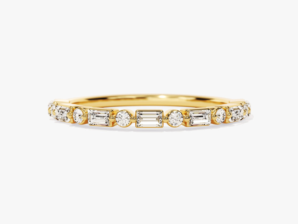 Alternating Round and Baguette Wedding Band