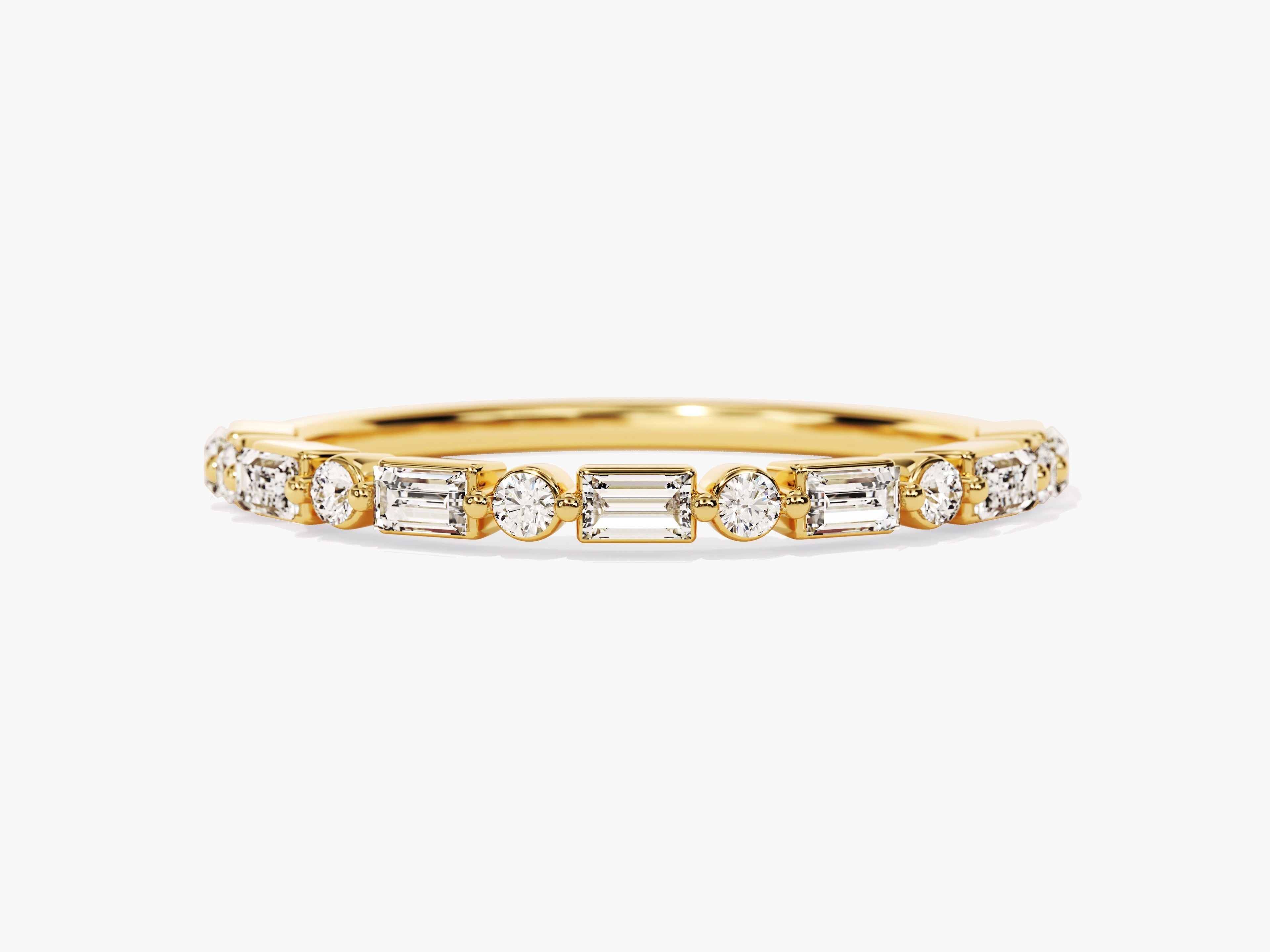 Alternating Round and Baguette Wedding Band