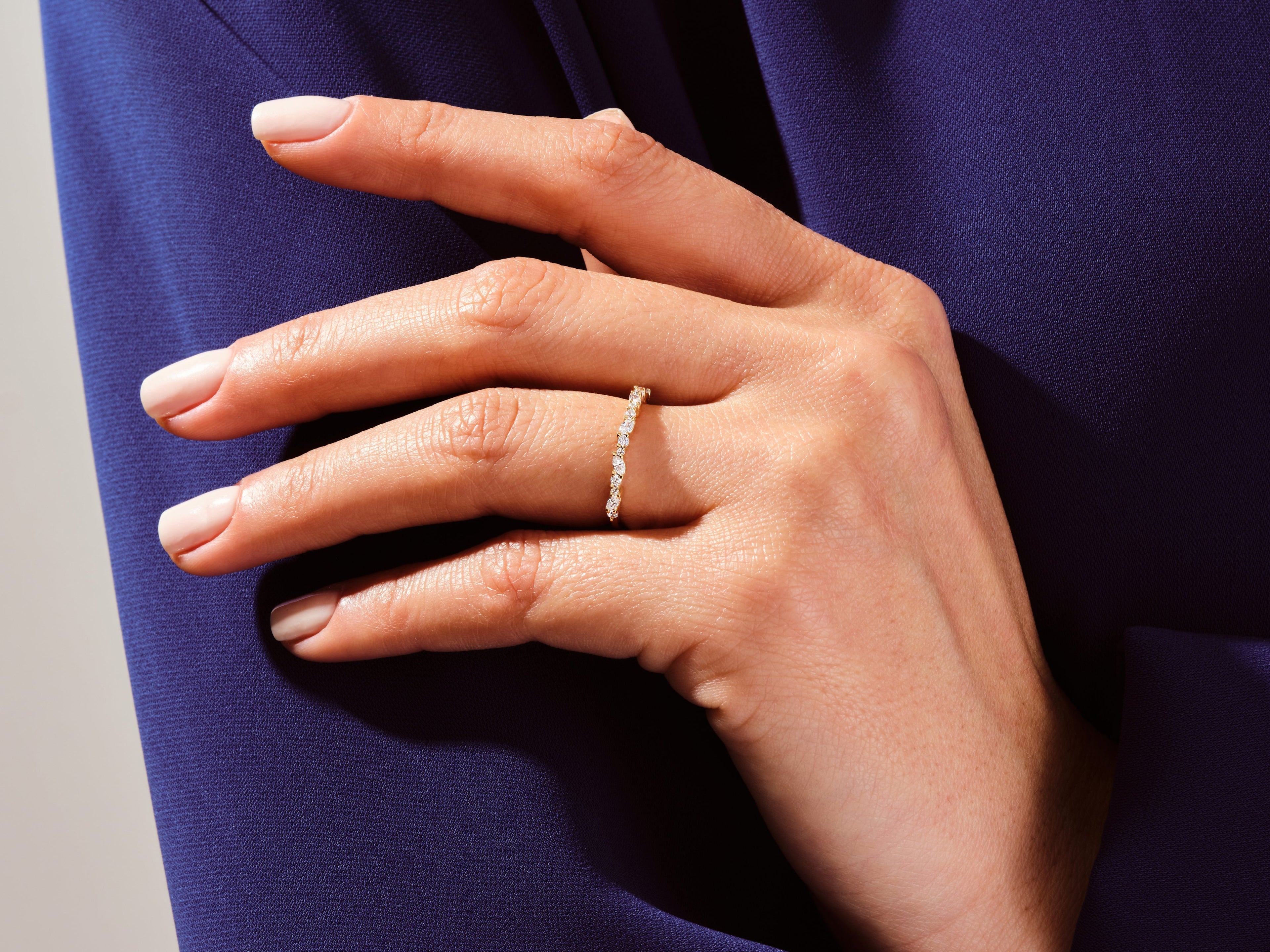 Marquise and Double Round Half Eternity Wedding Band