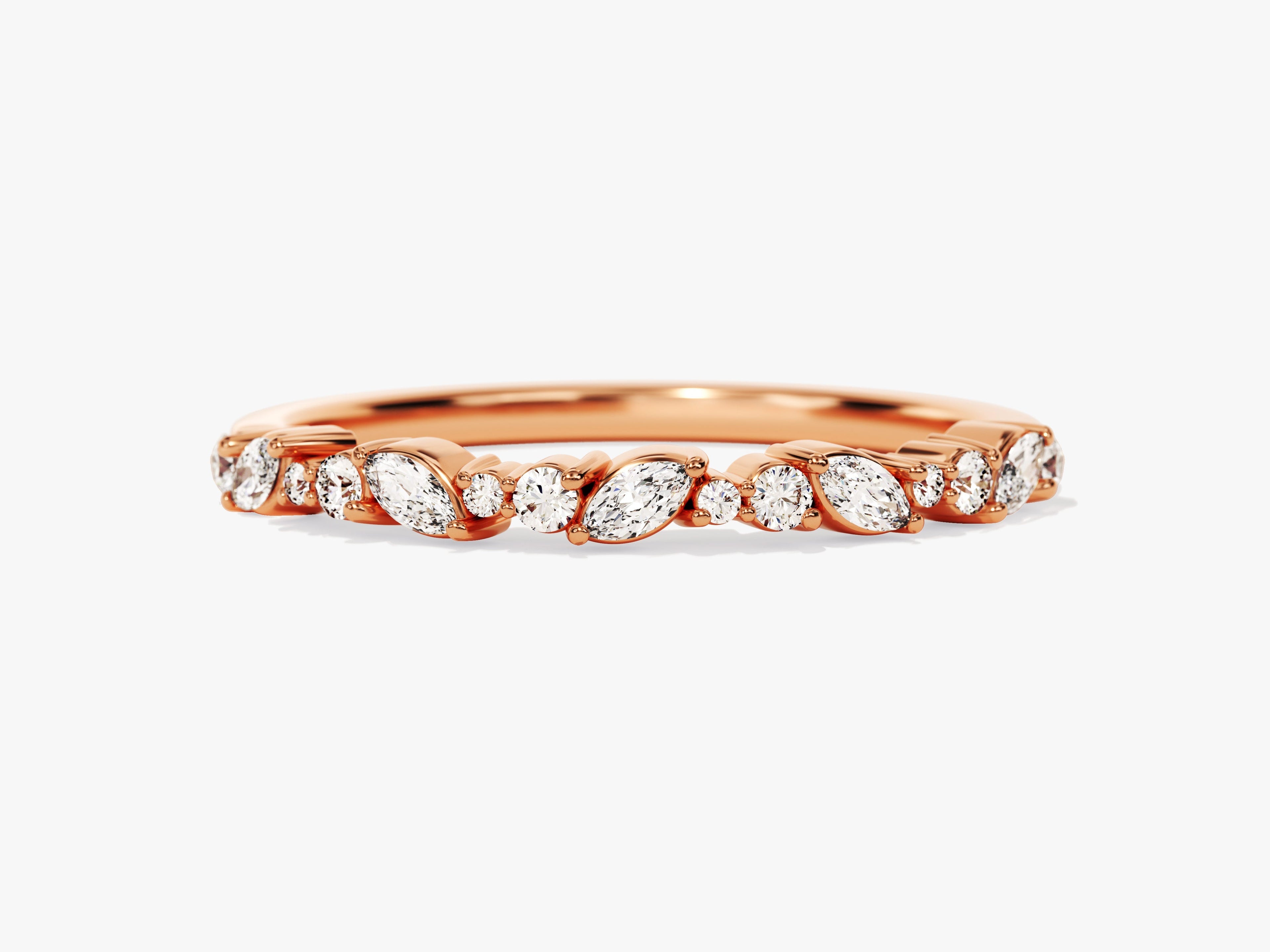 Marquise and Double Round Half Eternity Wedding Band