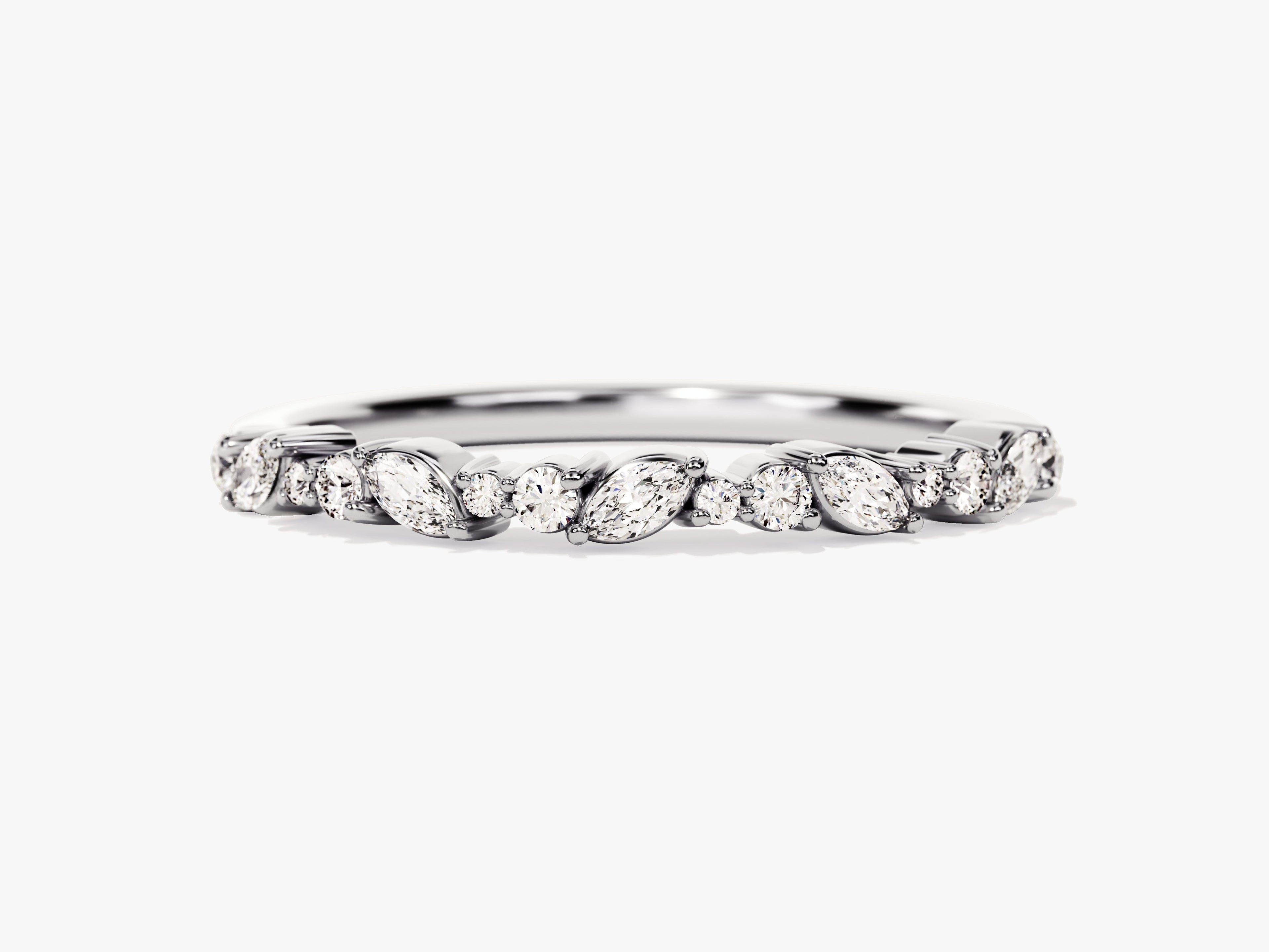 Marquise and Double Round Half Eternity Wedding Band