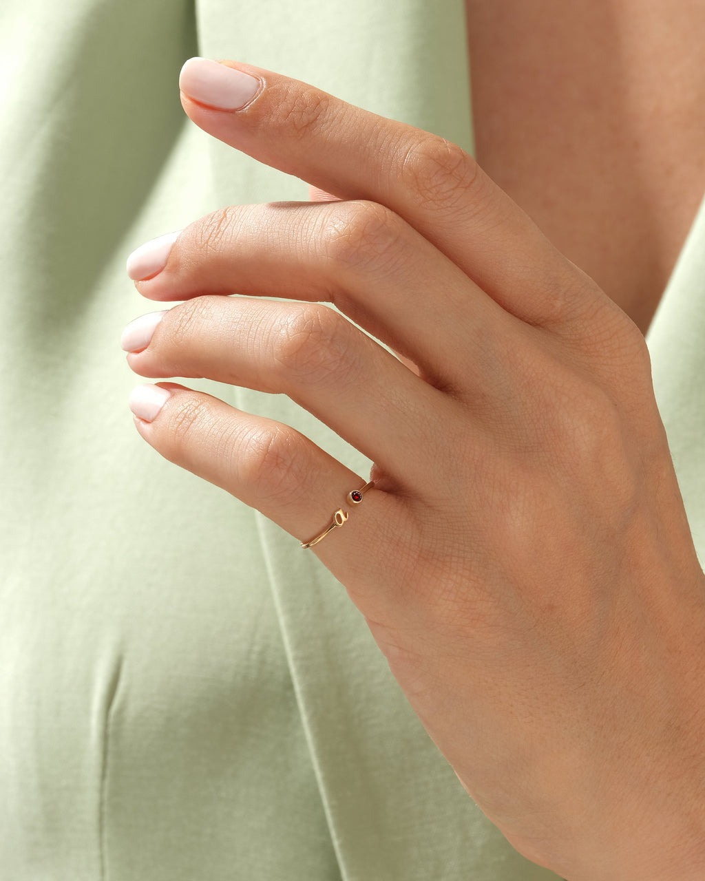Initial Open Birthstone Ring