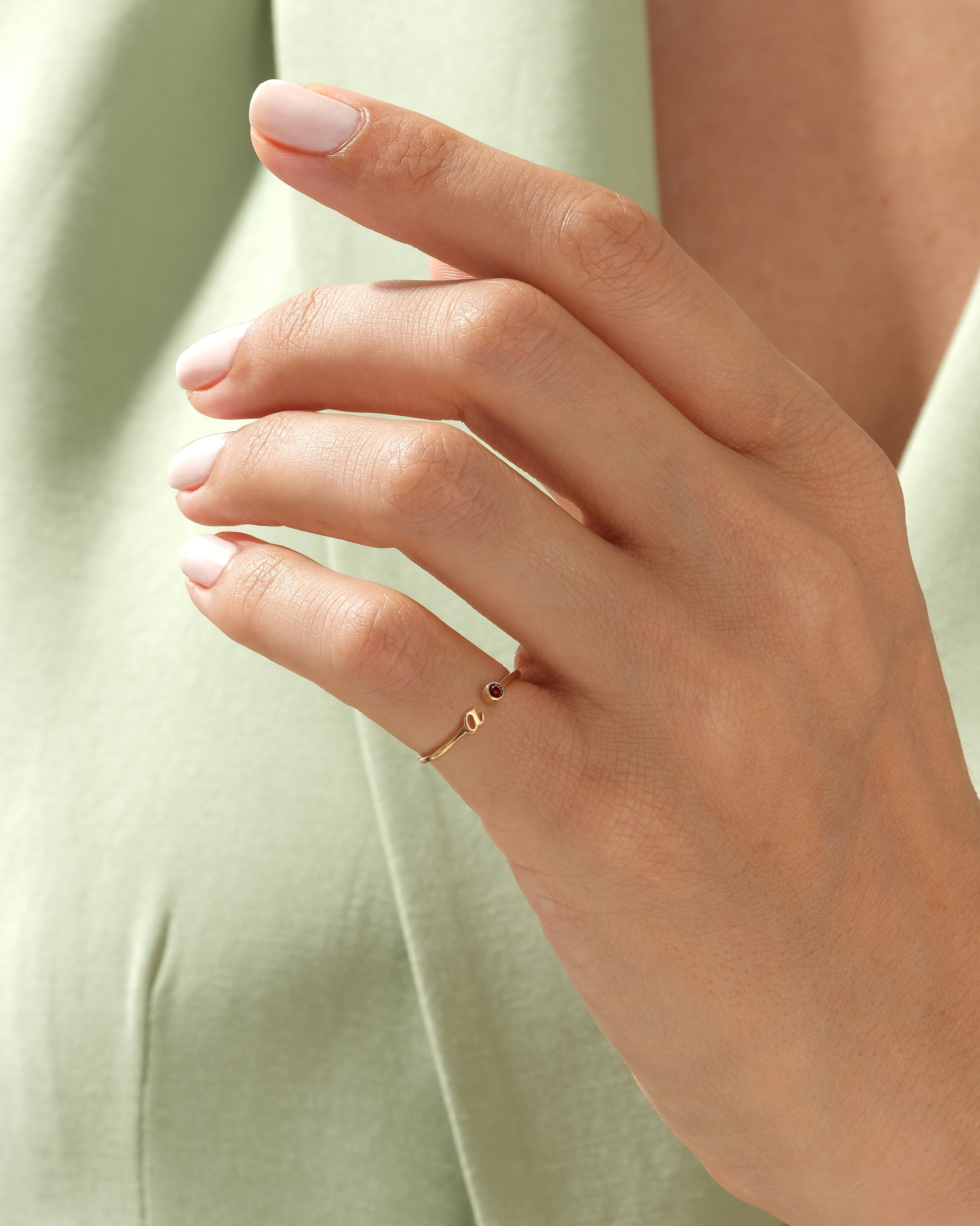 Initial Open Birthstone Ring