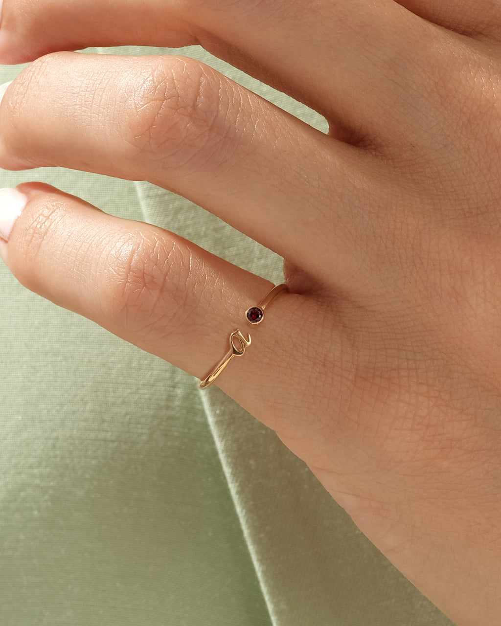 Initial Open Birthstone Ring