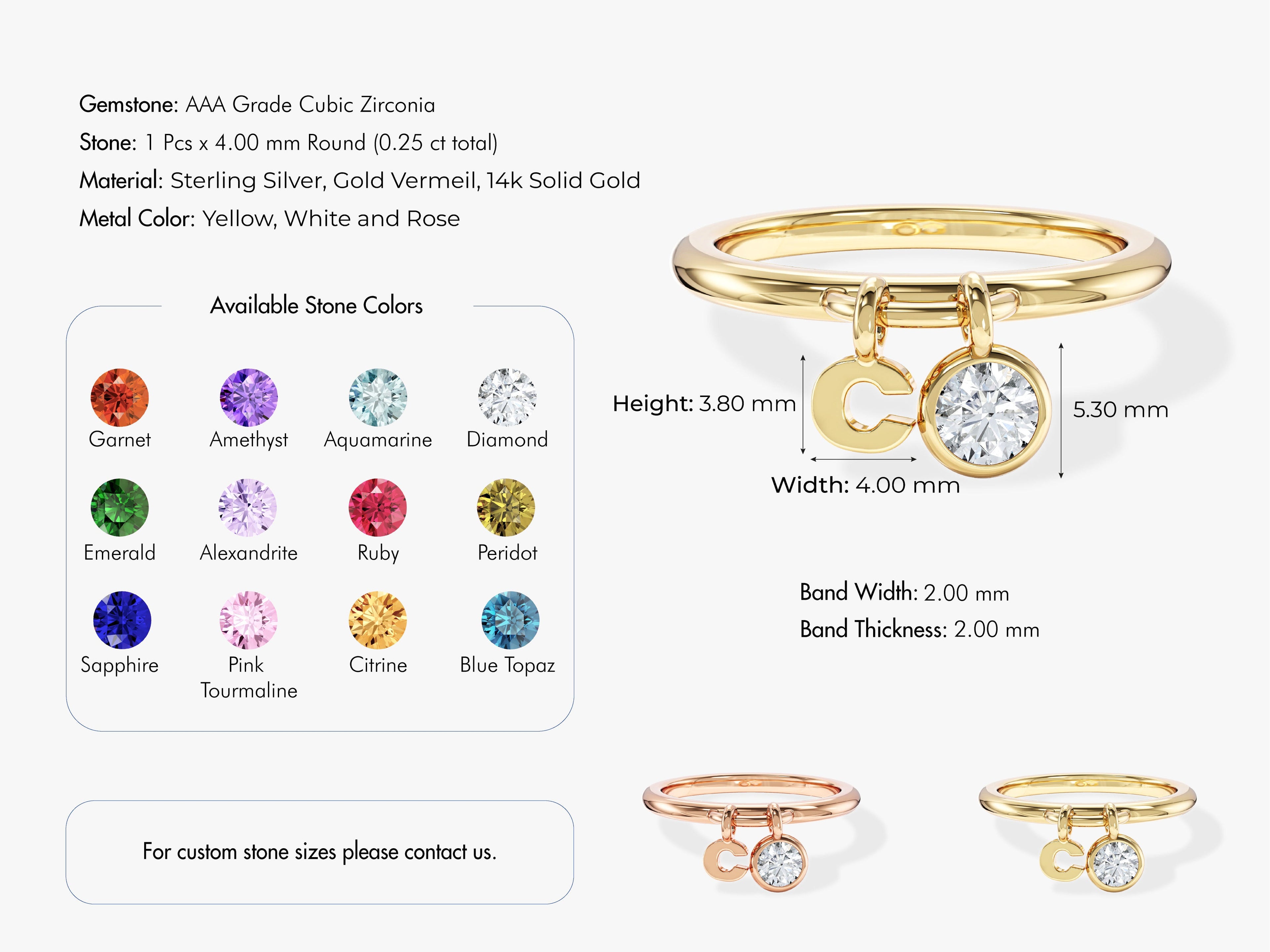 Initial Charm Birthstone Ring