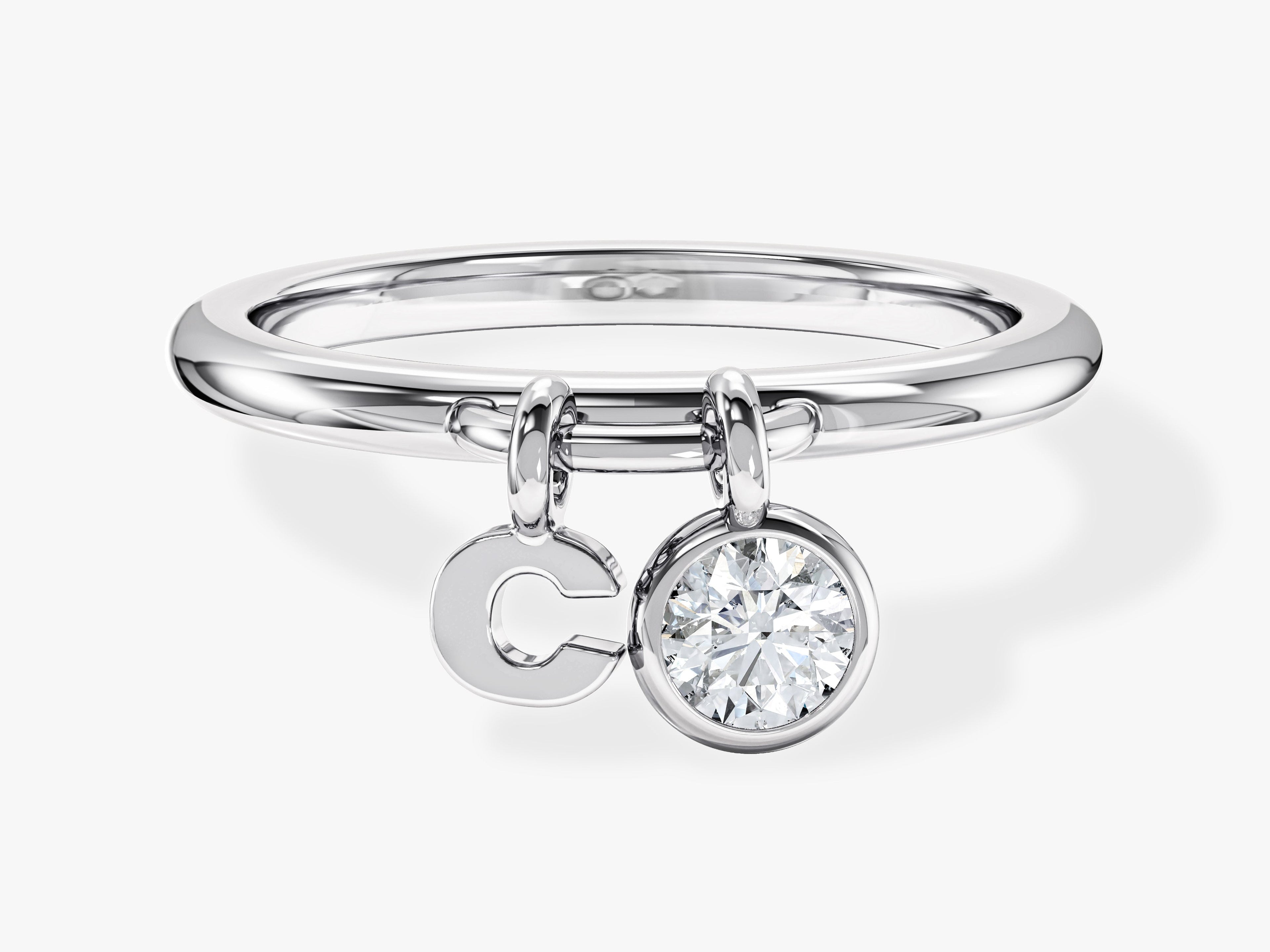 Initial Charm Birthstone Ring