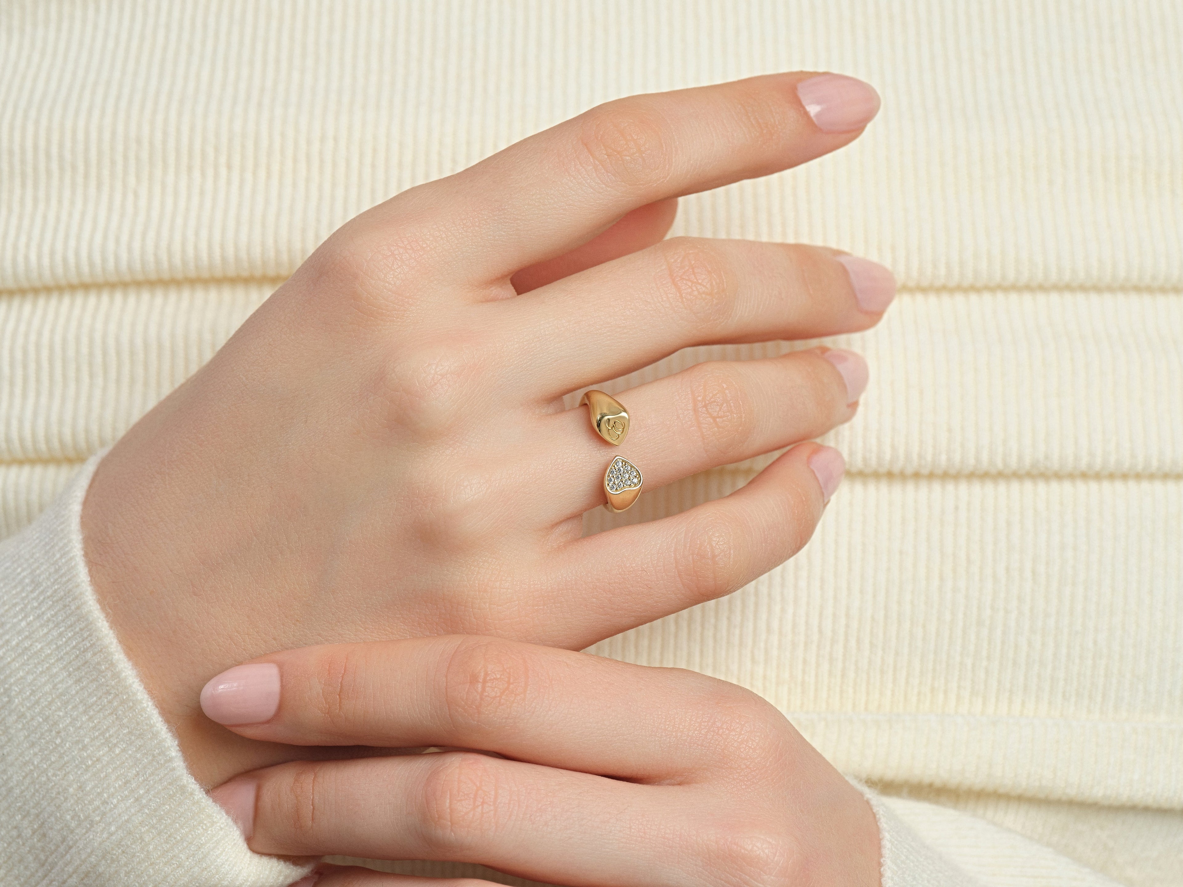 Heart Pave Set Open Ring