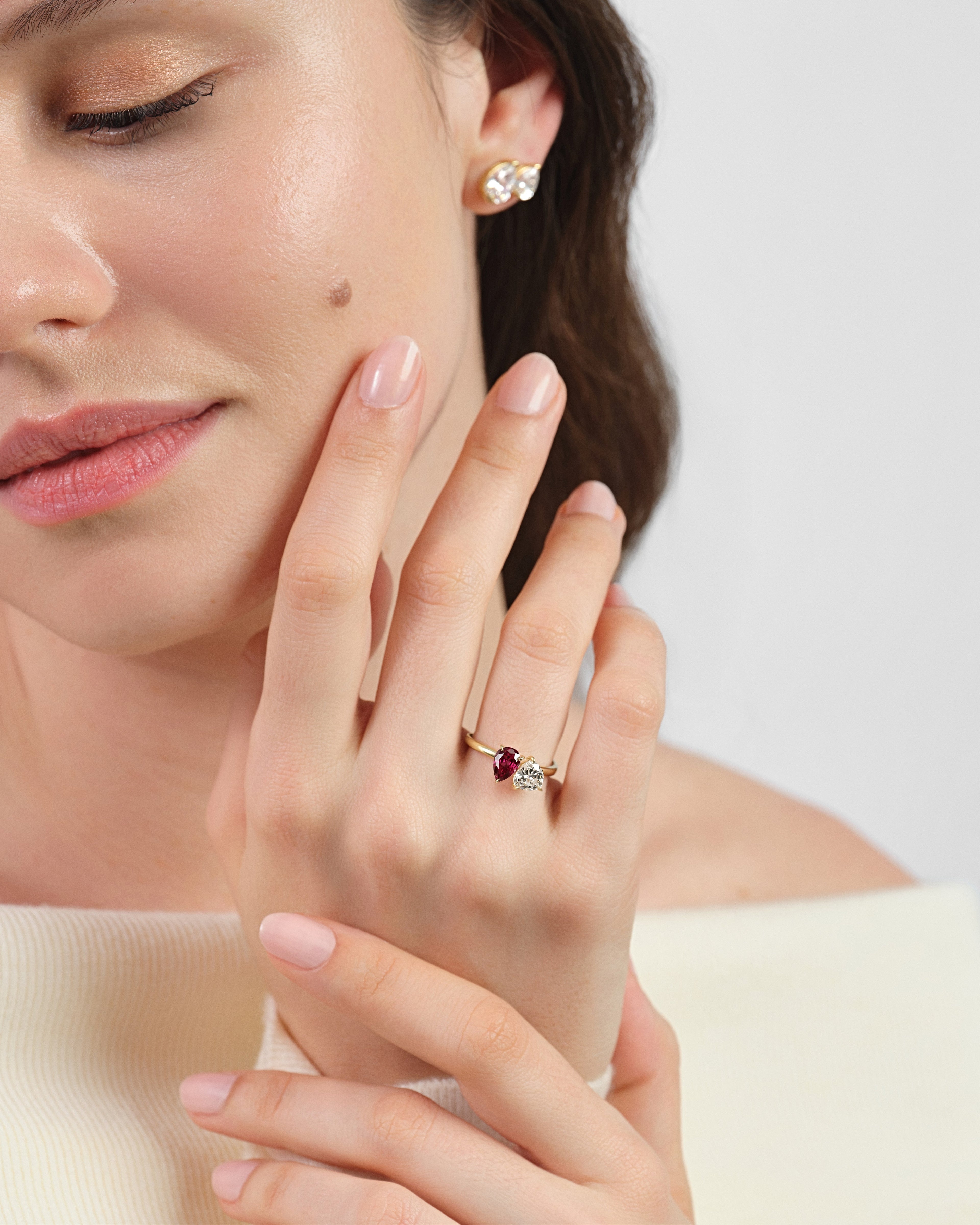 Heart and Pear Toi et Moi Birthstone Ring