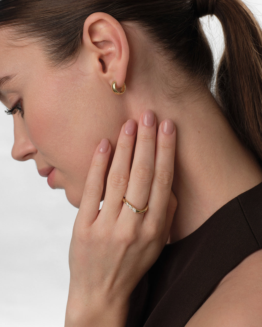 Curved Birthstone Ring with Marquise Sidestones