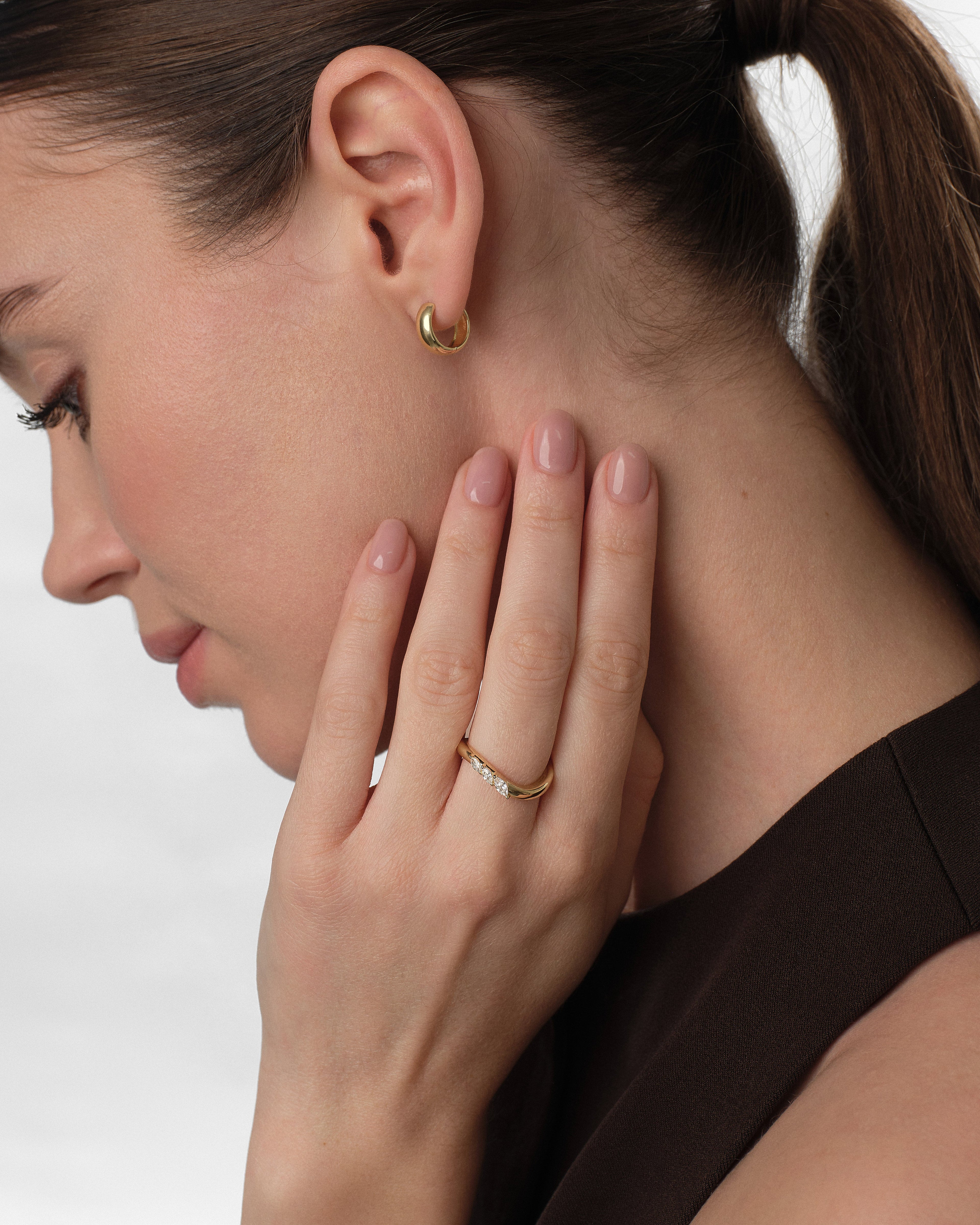 Curved Birthstone Ring with Marquise Sidestones