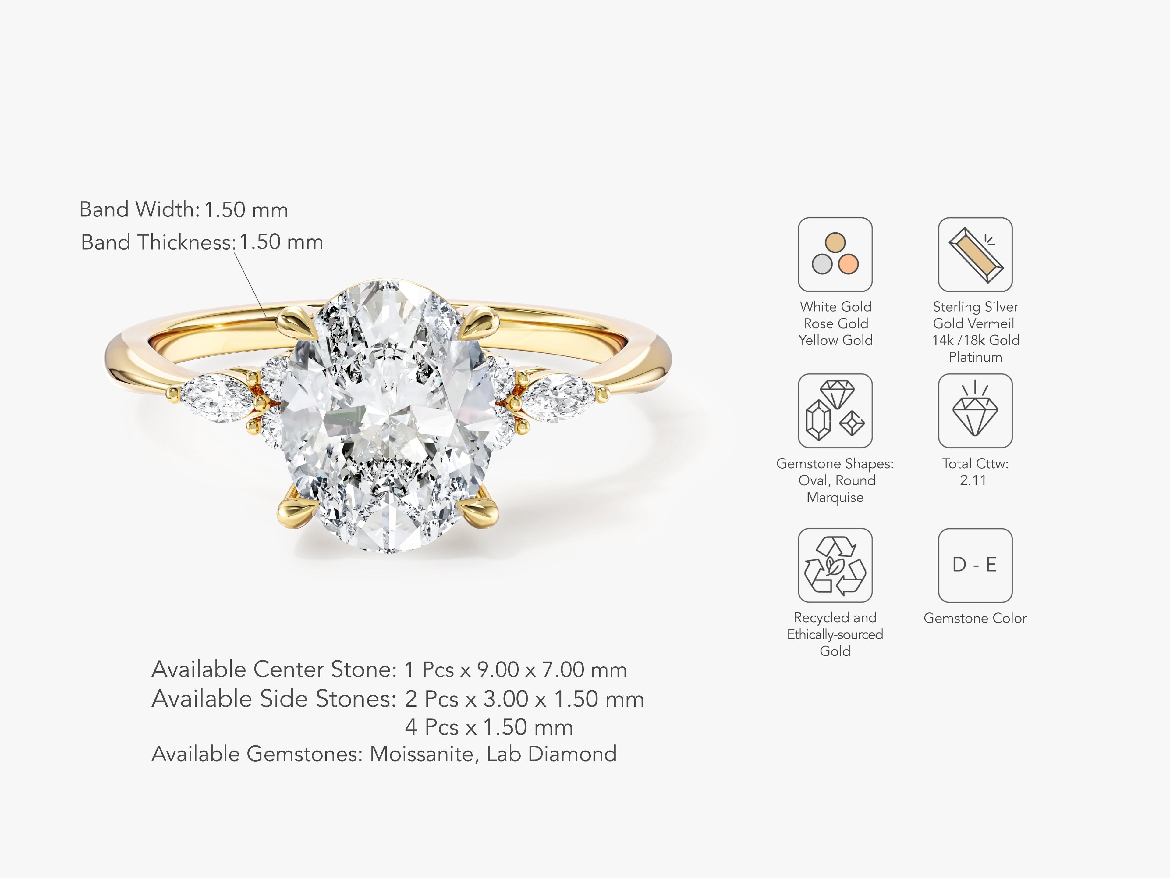Cluster Accent Oval Cut Moissanite Engagement Ring (2.00 CT)