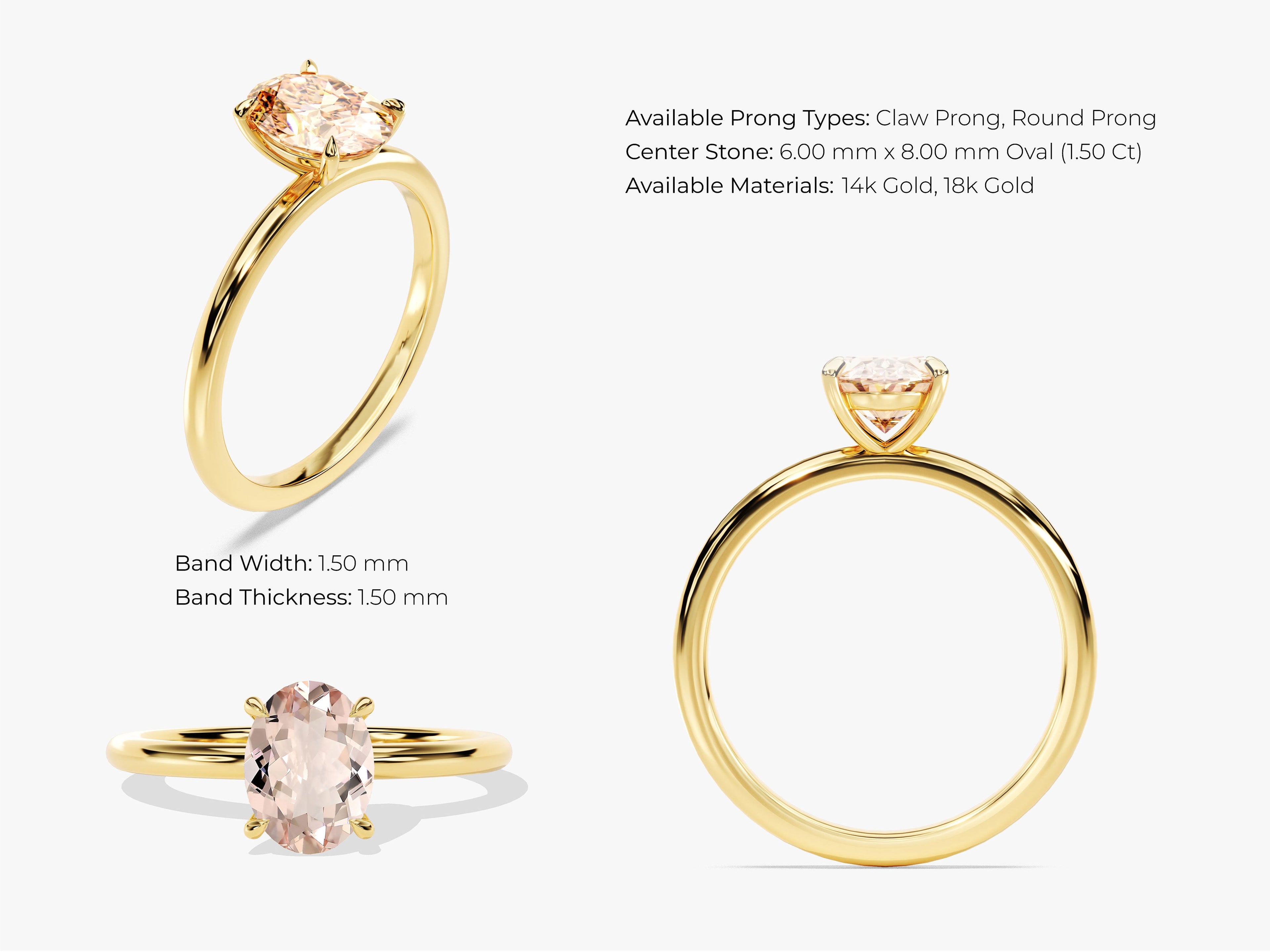 Oval Cut Peach Morganite Solitaire Engagement Ring