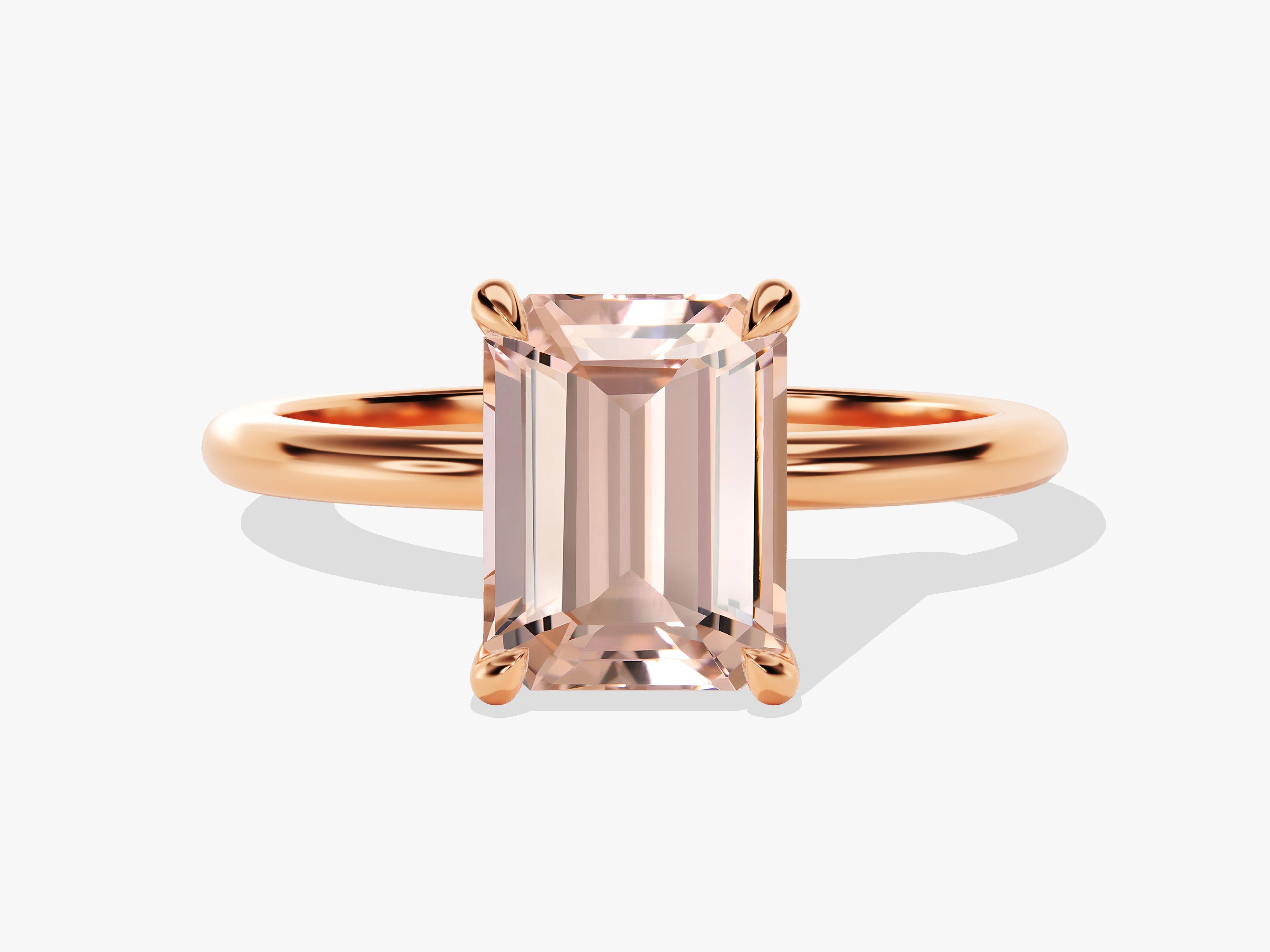 Emerald Cut Peach Morganite Solitaire Engagement Ring