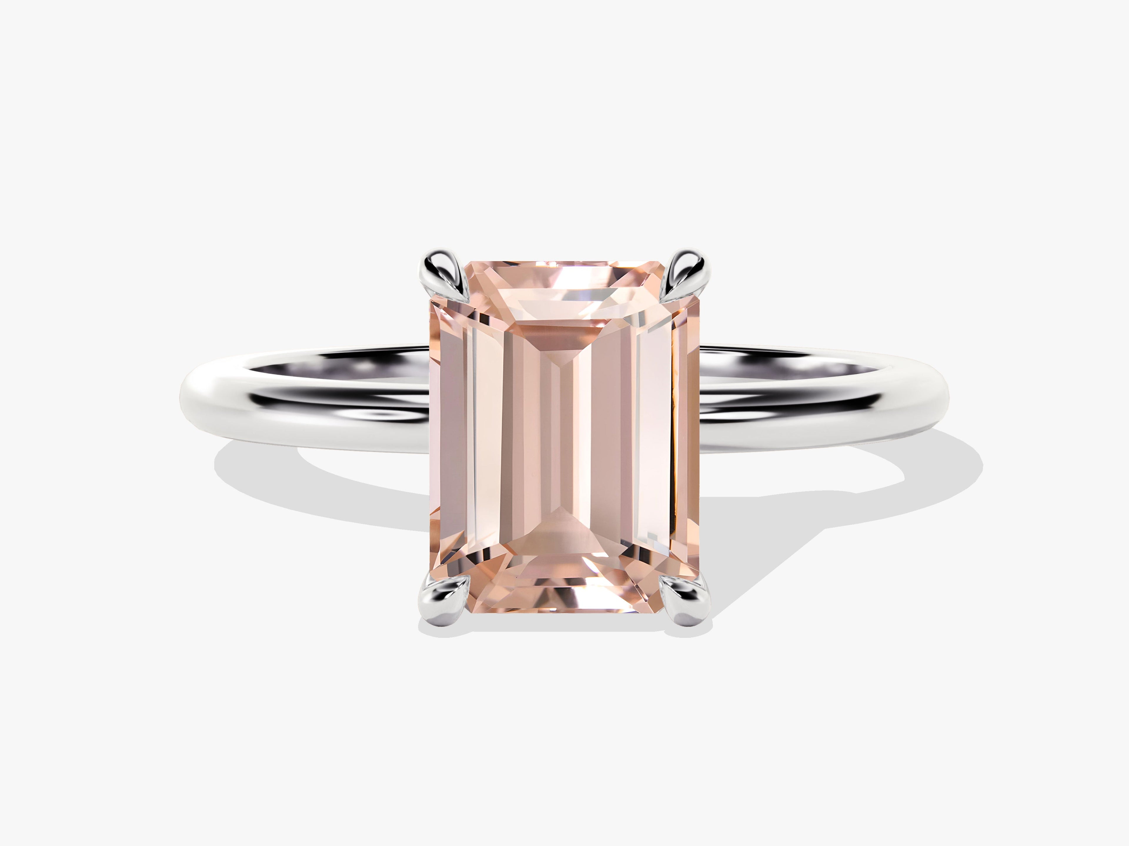 Emerald Cut Peach Morganite Solitaire Engagement Ring