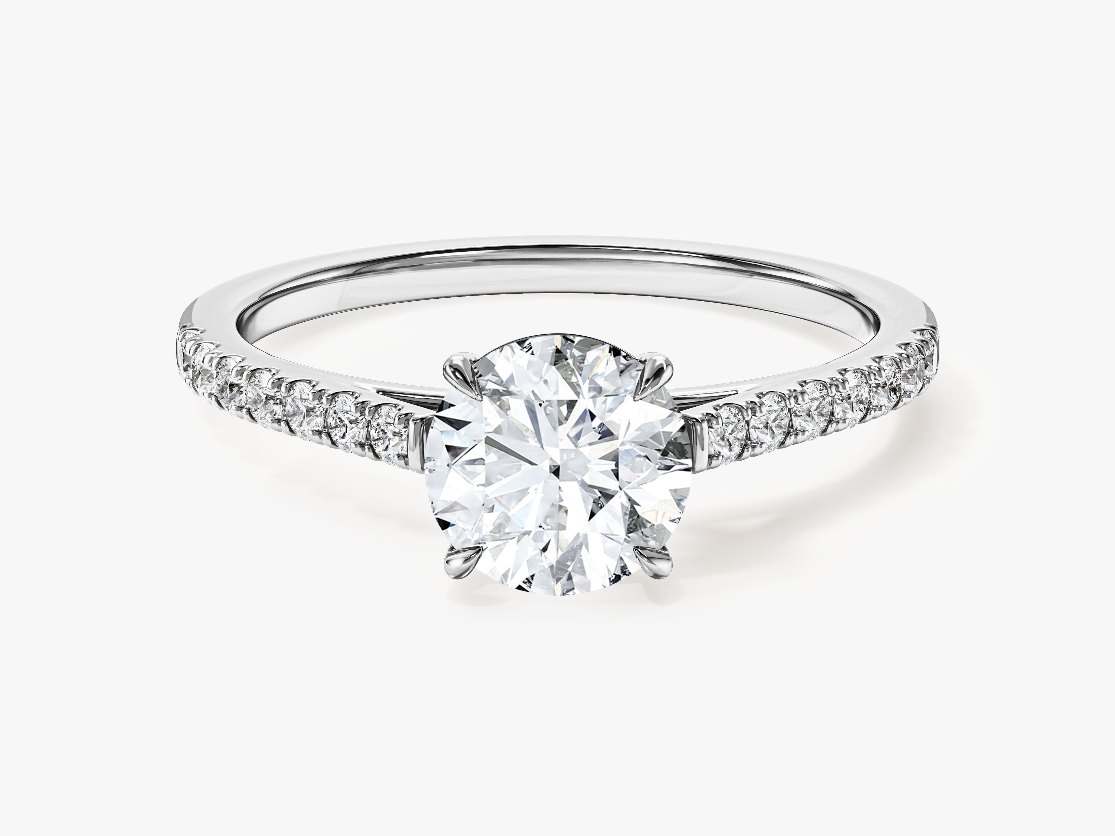 Cathedral Round Cut Moissanite Engagement Ring with Pave Set Side Stones (1.00 CT)