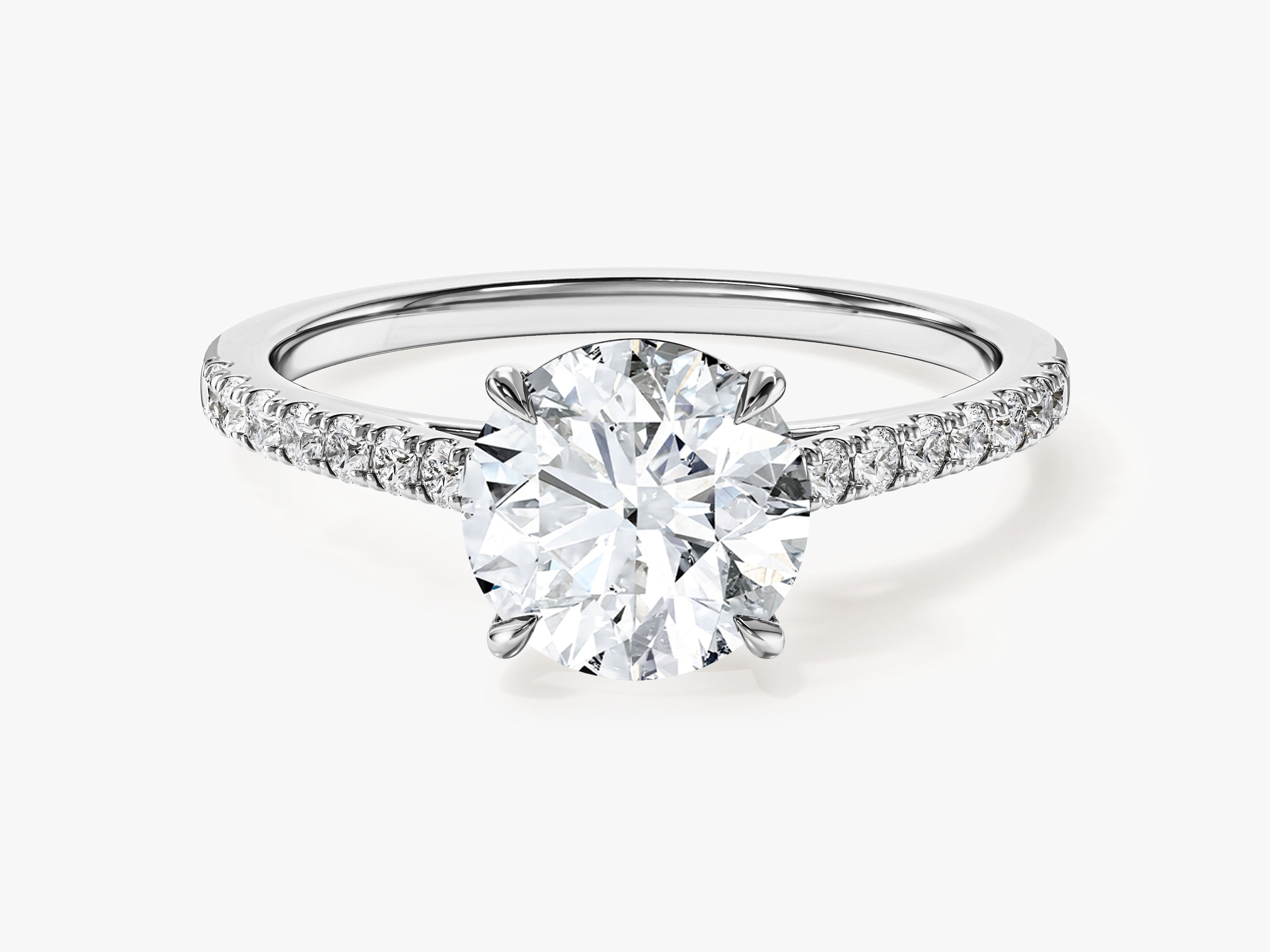 Cathedral Round Cut Moissanite Engagement Ring with Pave Set Side Stones (1.50 CT)