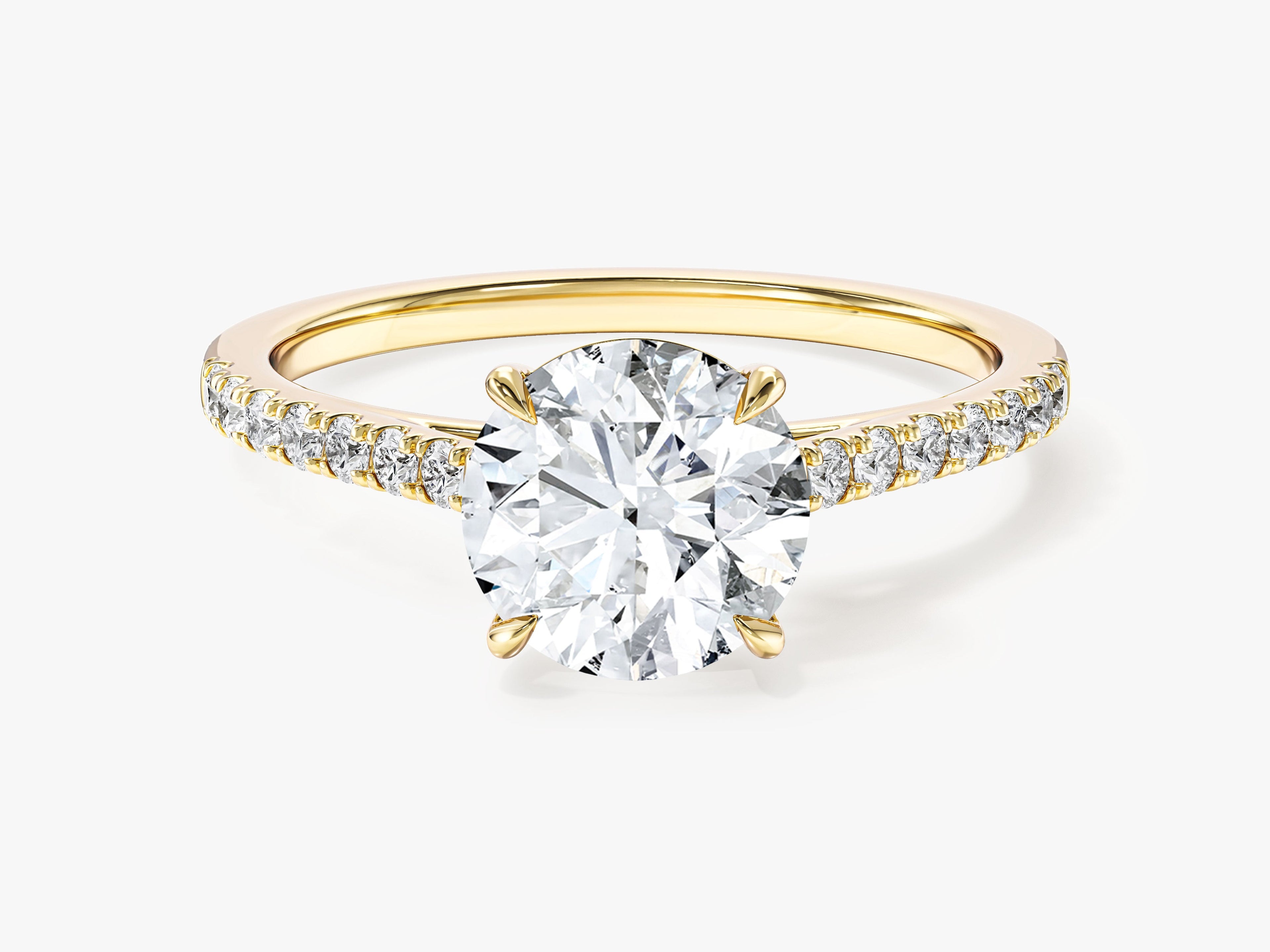 Cathedral Round Cut Moissanite Engagement Ring with Pave Set Side Stones (1.50 CT)