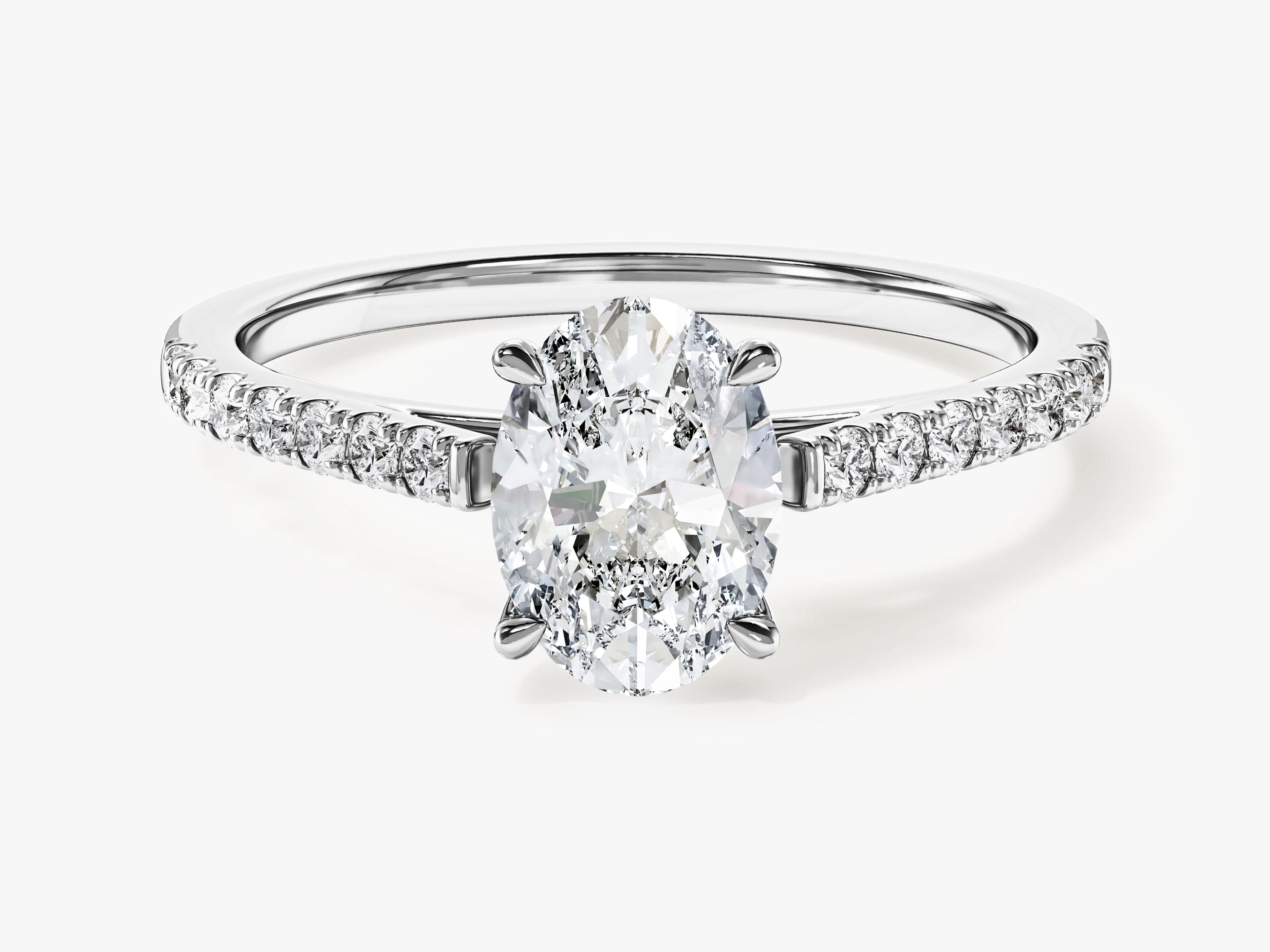 Cathedral Oval Cut Moissanite Engagement Ring with Pave Set Side Stones (1.00 CT)