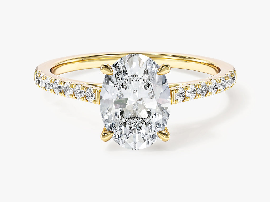 Cathedral Oval Cut Moissanite Engagement Ring with Pave Set Side Stones (1.50 CT)