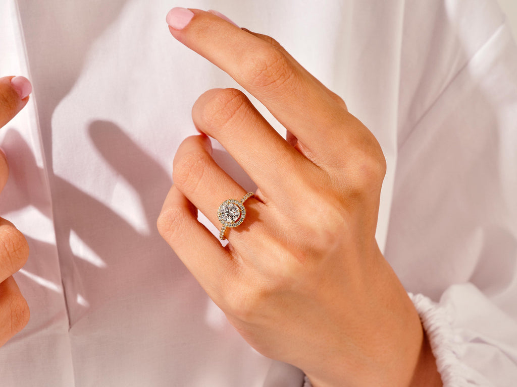 Round Cut Moissanite Round Halo Engagement Ring (1.00 CT)