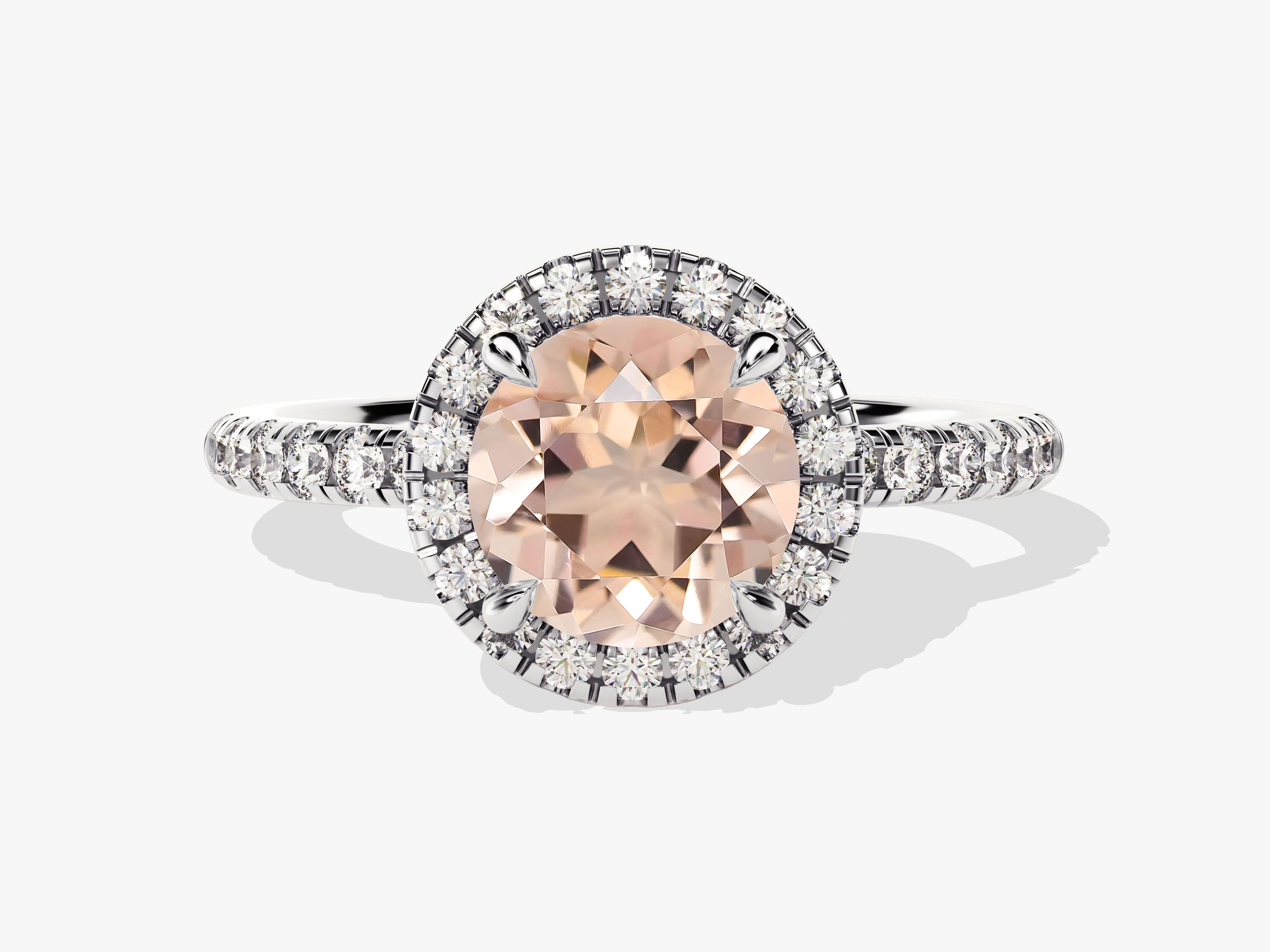 Round Cut Peach Morganite Halo Engagement Ring with Sidestones