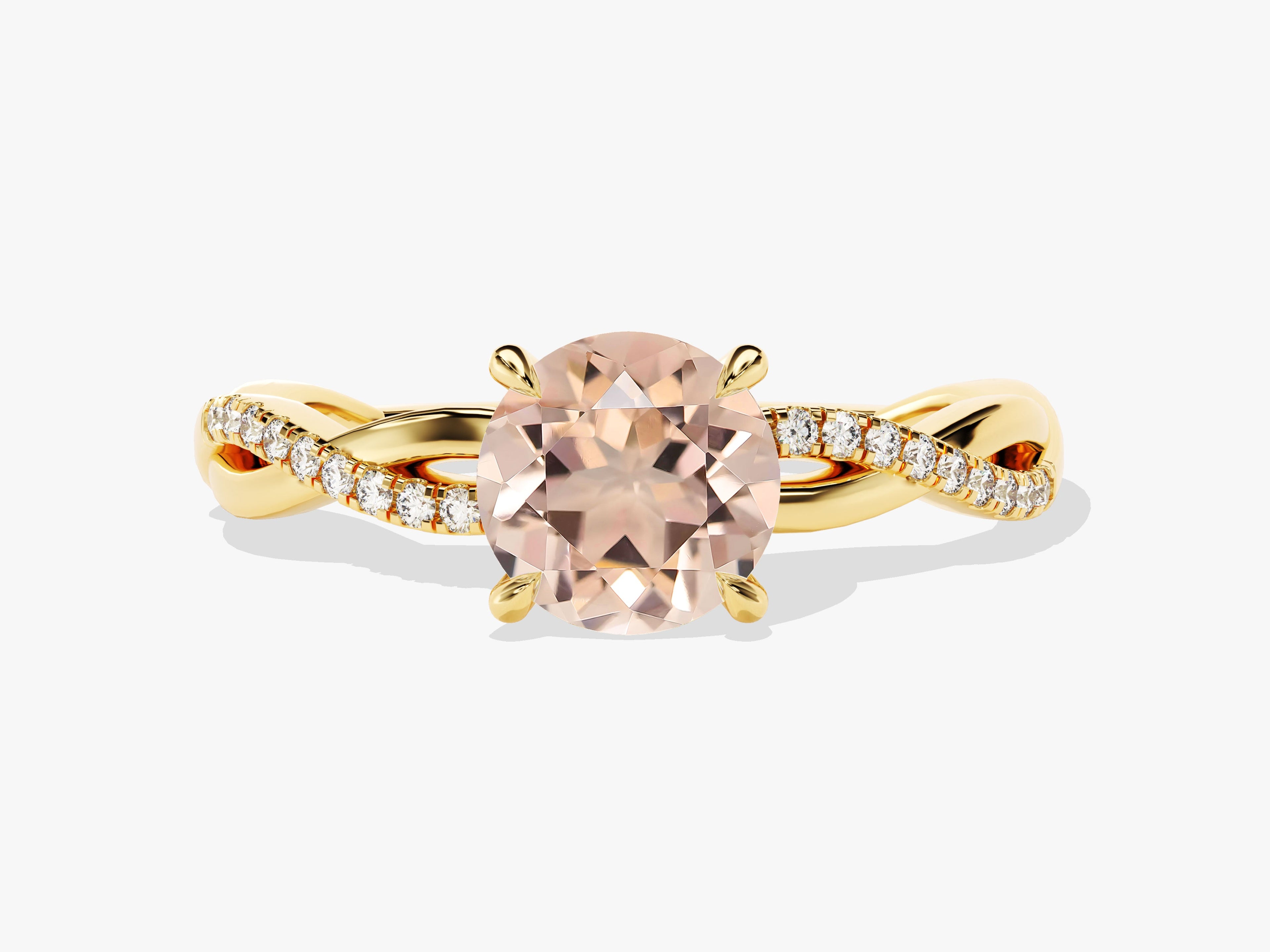 Twisted Round Cut Peach Morganite Engagement Ring with Sidestones