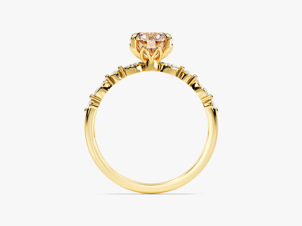 Round Cut Peach Morganite Engagement Ring with Round and Marquise Sidestones