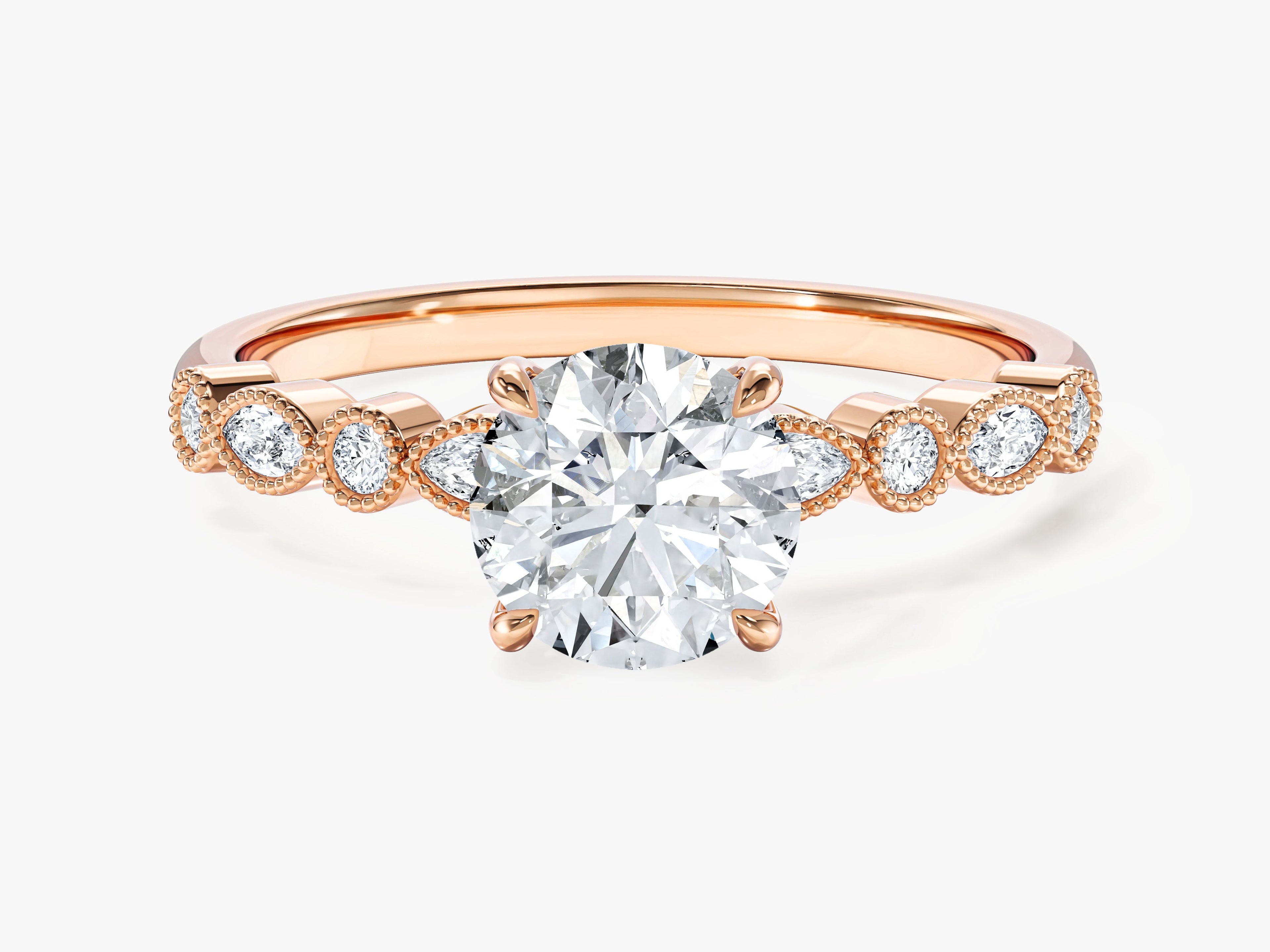 Milgrain Marquise Side Stone Moissanite Engagement Ring (1.00 CT)