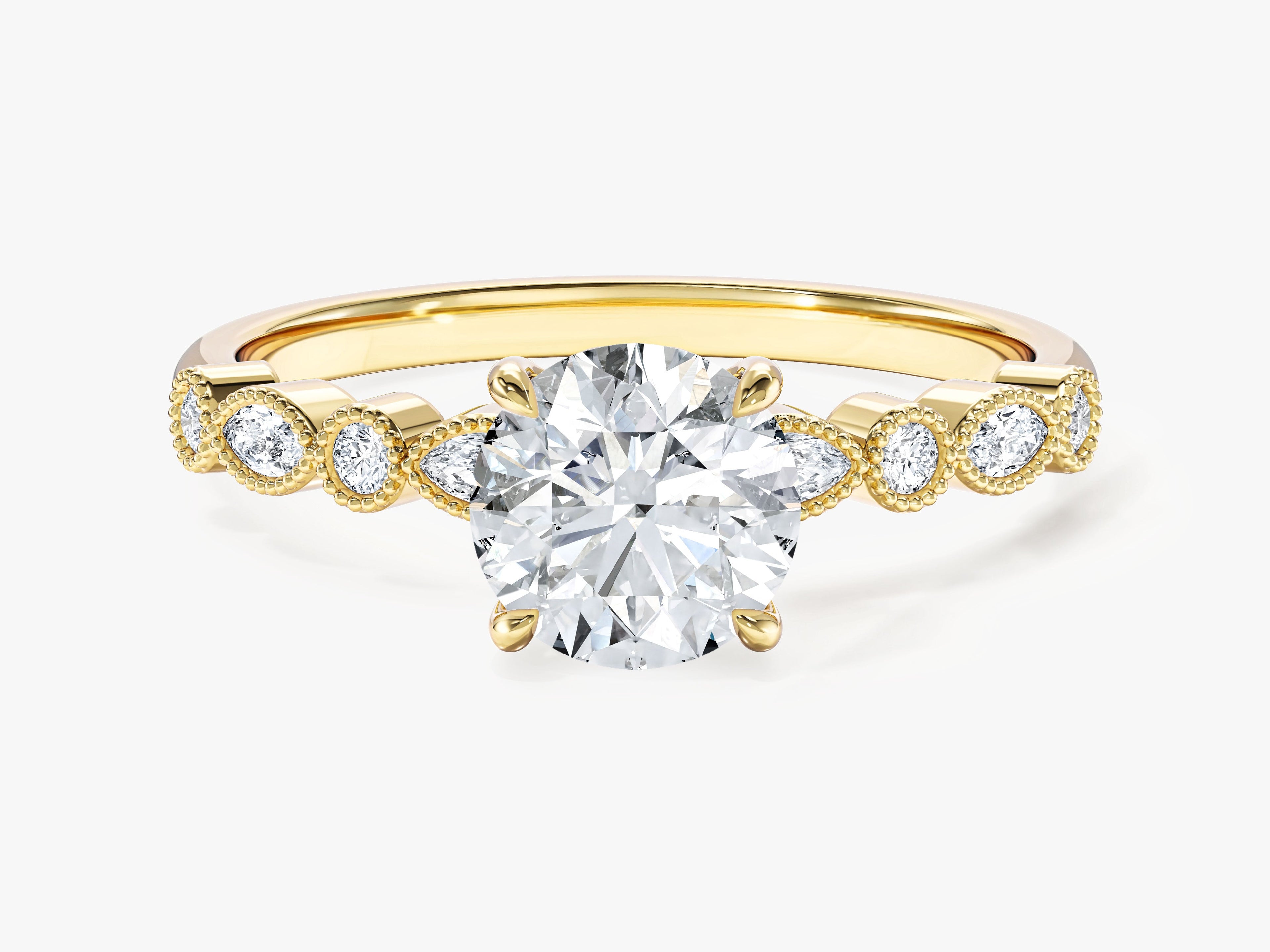 Milgrain Marquise Side Stone Moissanite Engagement Ring (1.00 CT)