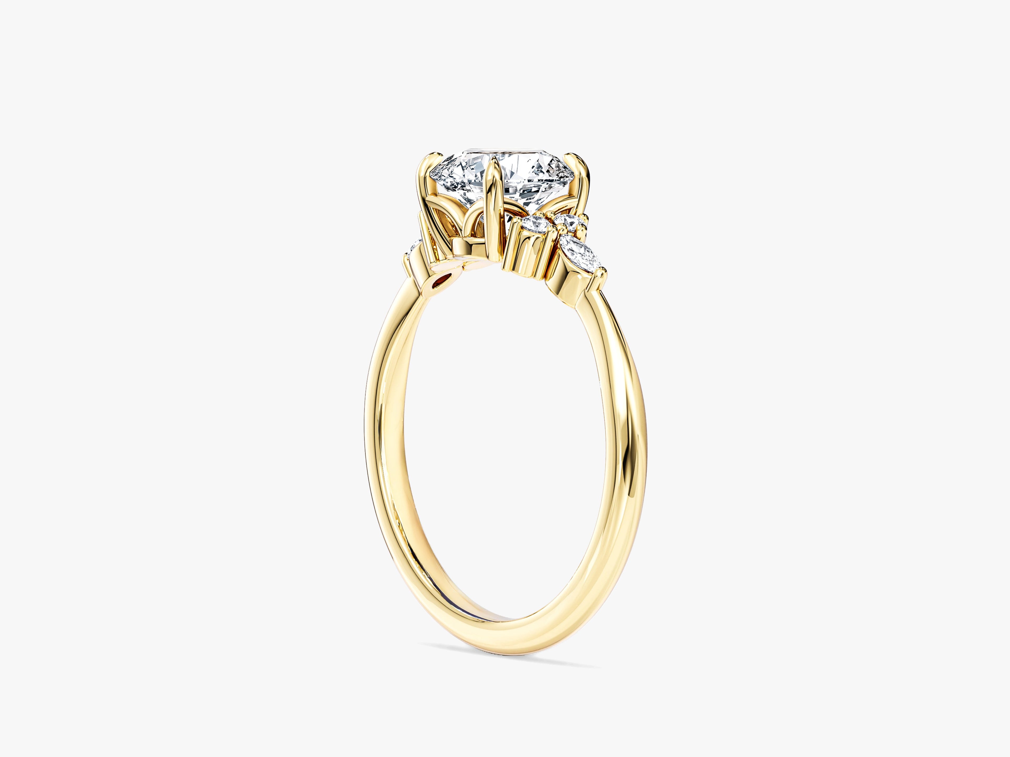 Cluster Accent Round Cut Moissanite Engagement Ring (1.00 CT)