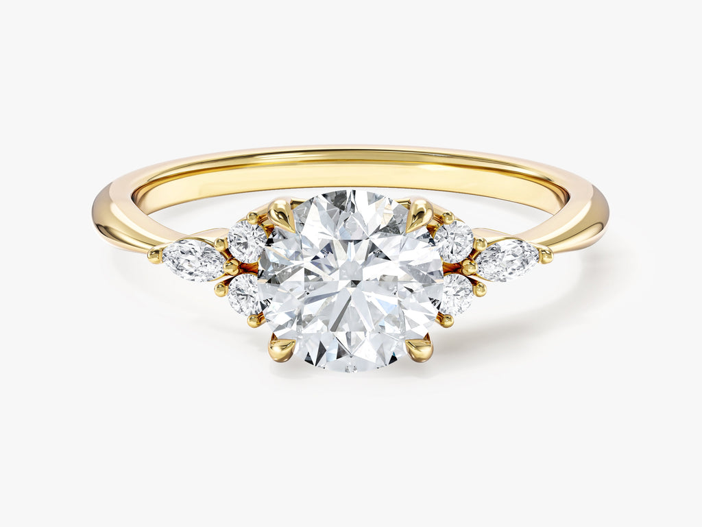 Cluster Accent Round Cut Moissanite Engagement Ring (1.00 CT)