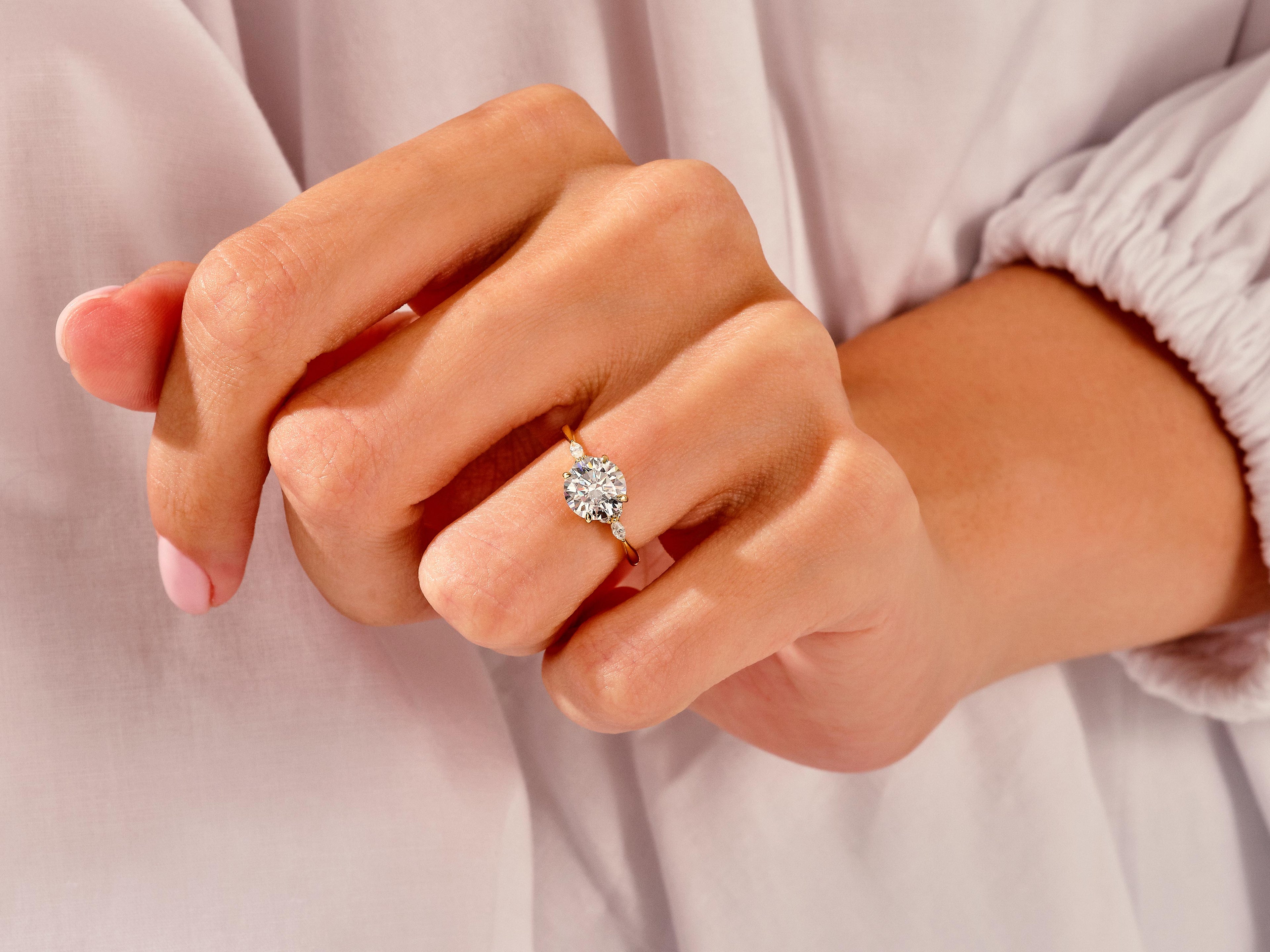 Cluster Accent Round Cut Moissanite Engagement Ring (1.50 CT)