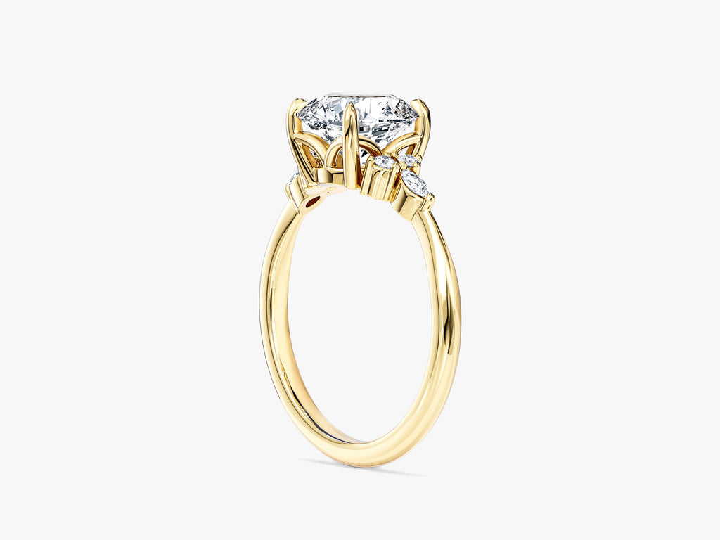 Cluster Accent Round Cut Moissanite Engagement Ring (1.50 CT)