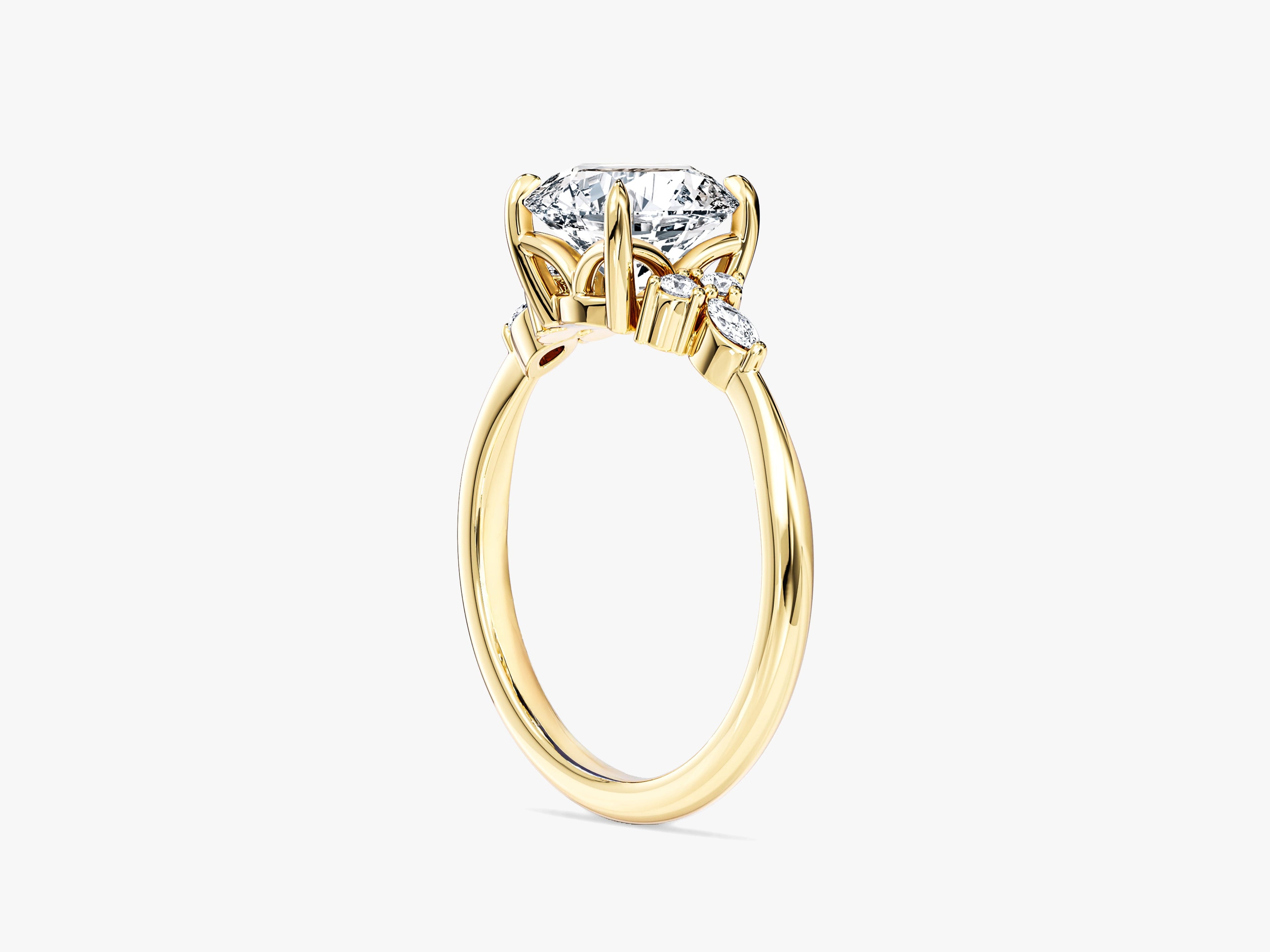 Cluster Accent Round Cut Moissanite Engagement Ring (1.50 CT)